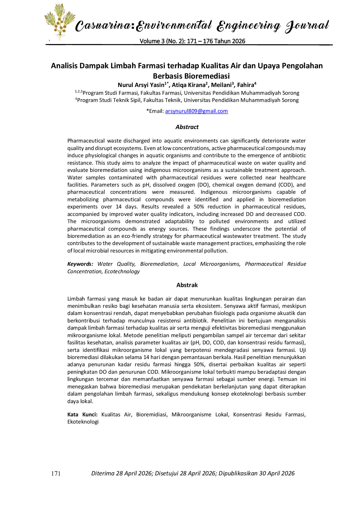 JURIS Analysis of the Impact of Pharmaceutical Waste on Water Quality and Bioremediation Based Treatment Efforts