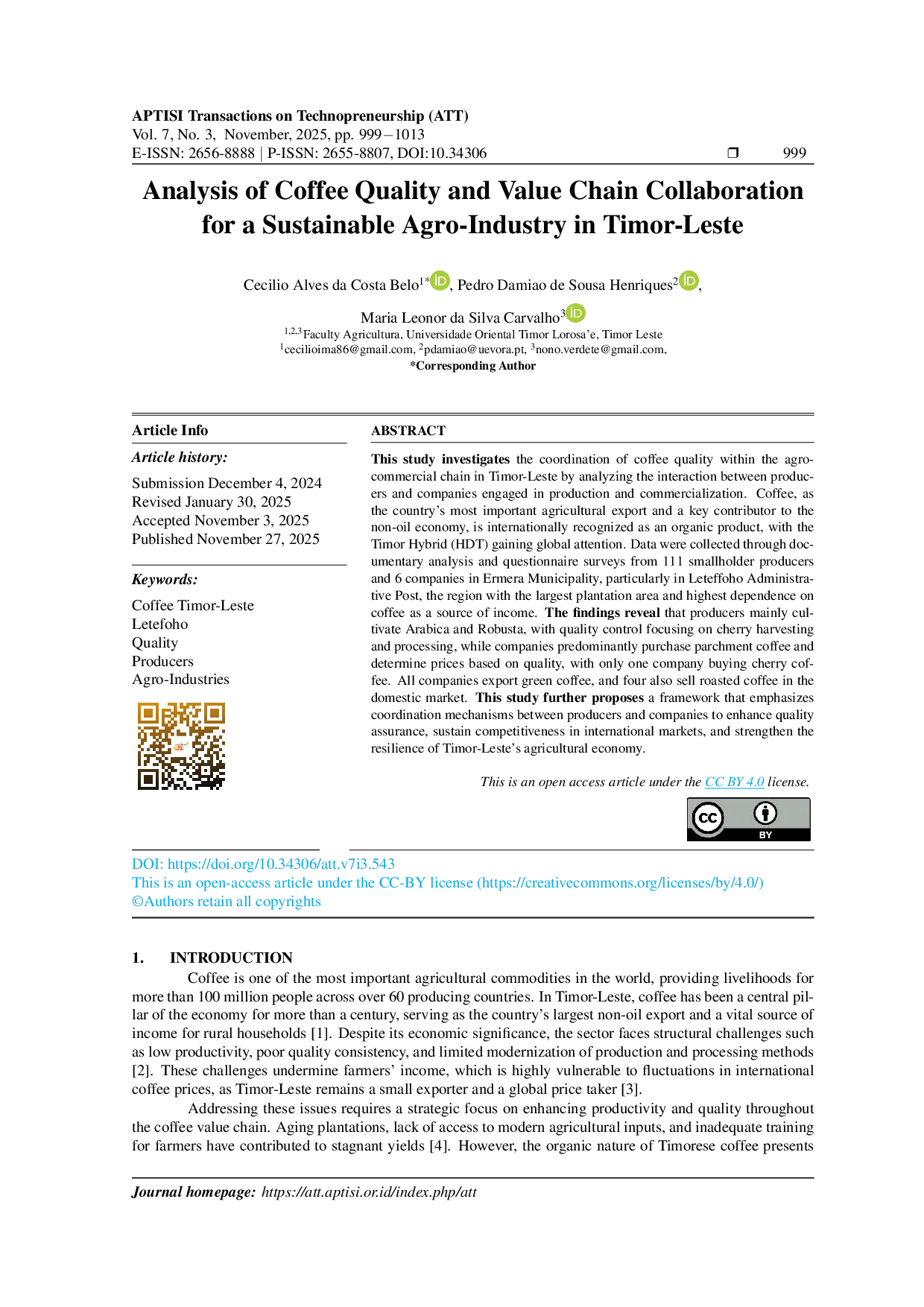 JURIS Analysis of Coffee Quality and Value Chain Collaboration for a Sustainable Agro Industry in Timor Leste