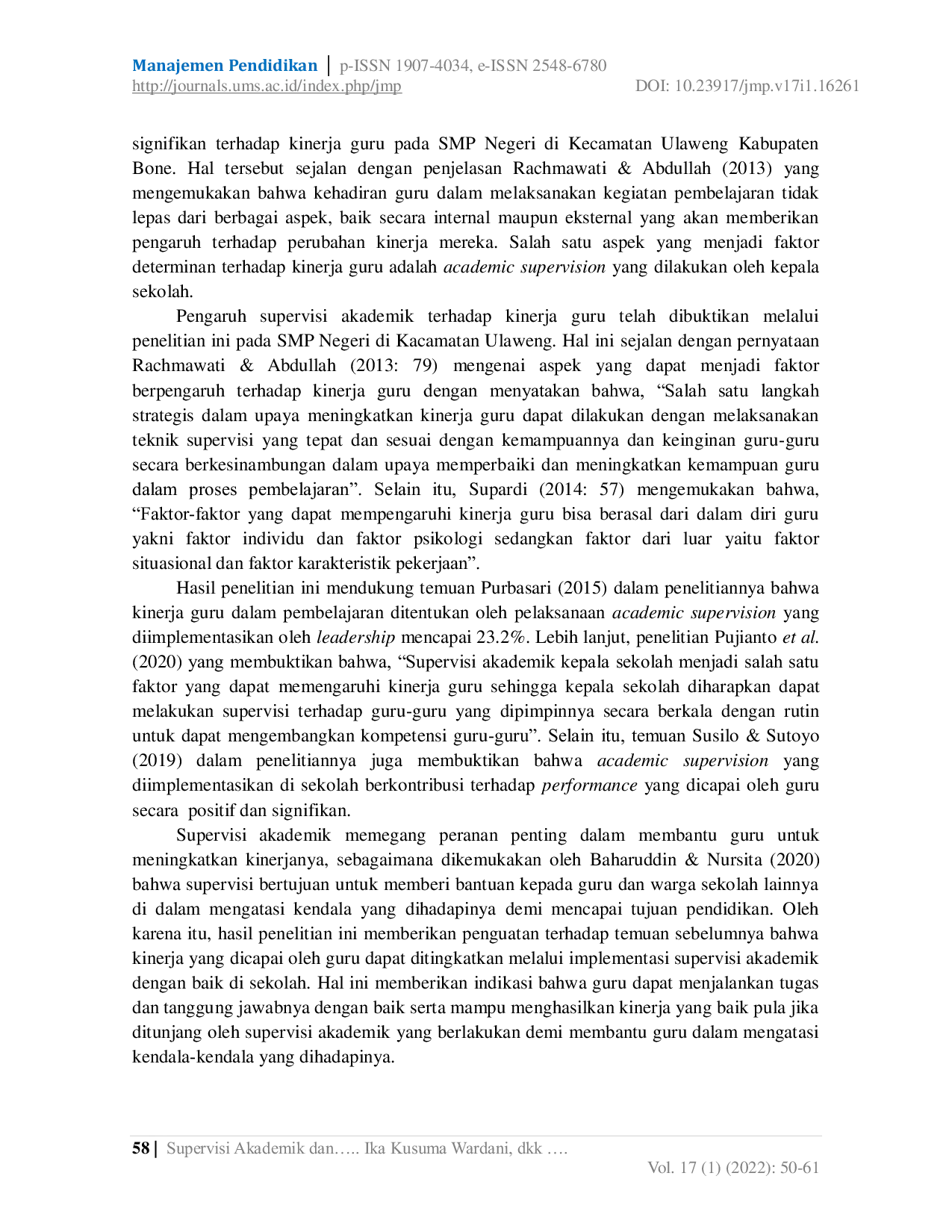 JURIS Supervisi Akademik Dan Kompetensi Pedagogik Sebagai Determinan Kinerja Guru