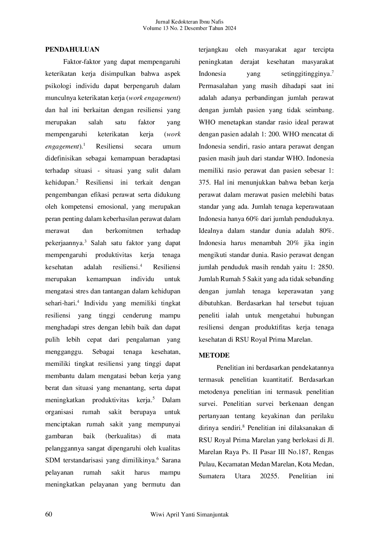 JURIS Hubungan Resiliensi Dengan Produktivitas Kerja Tenaga Kesehatan Di Rsu Royal Prima Marelan