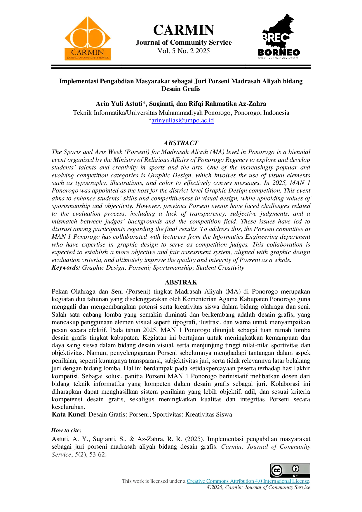 JURIS Implementasi Pengabdian Masyarakat sebagai Juri Porseni Madrasah Aliyah bidang Desain Grafis