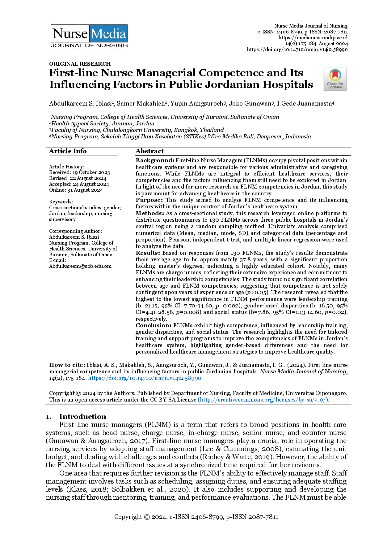 juris First line Nurse Managerial Competence and Its Influencing Factors in Public Jordanian Hospitals