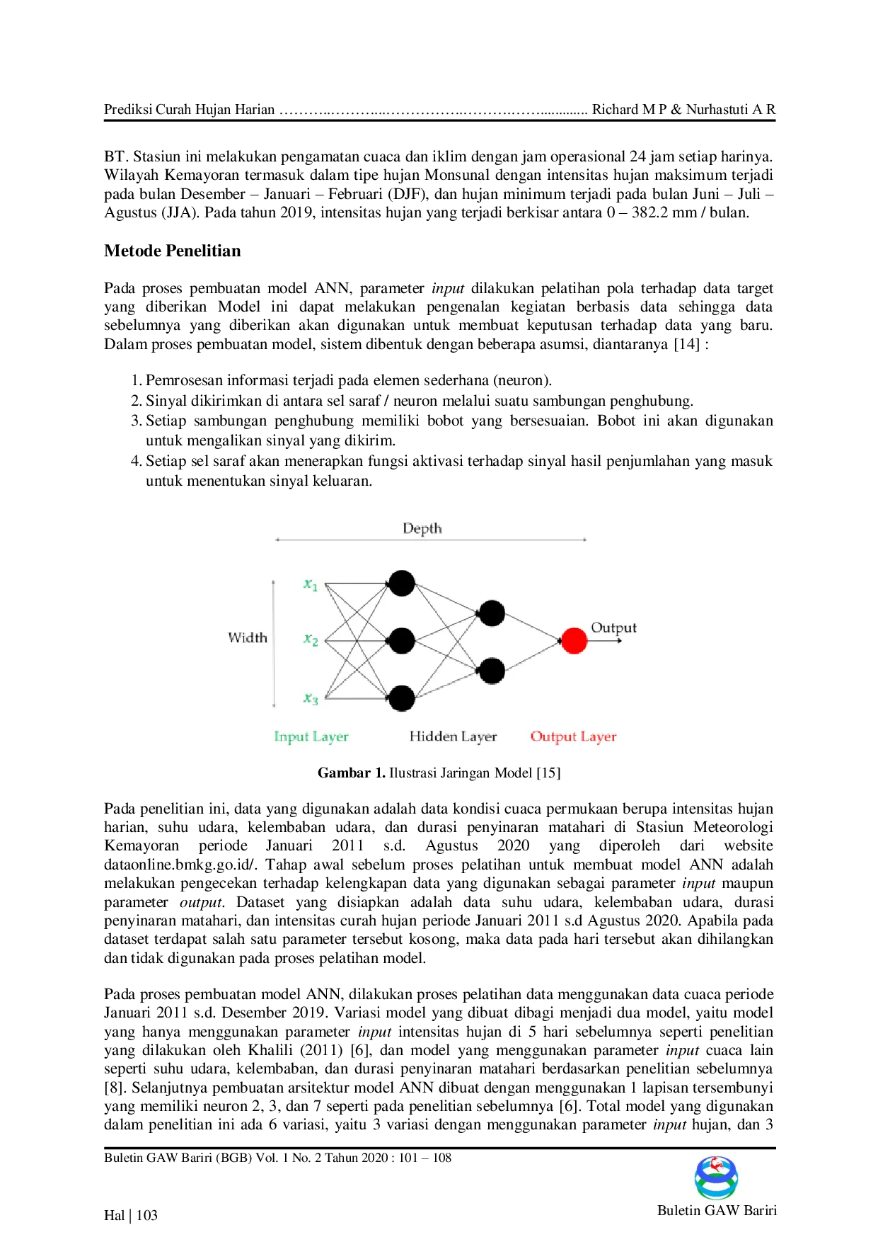 JURIS Prediksi Curah Hujan Harian di Stasiun Meteorologi Kemayoran Menggunakan Artificial Neural Network ANN