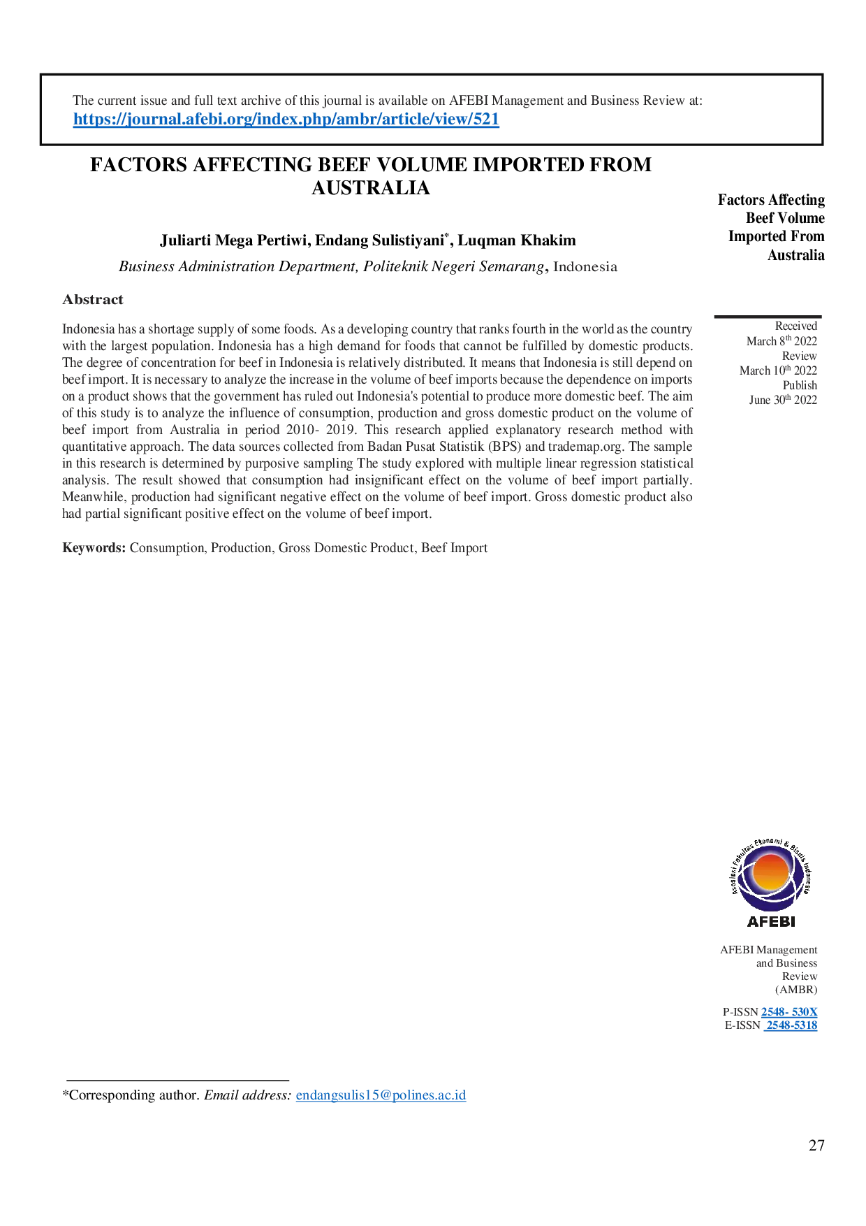 juris Factors Affecting Beef Volume Imports From Australia