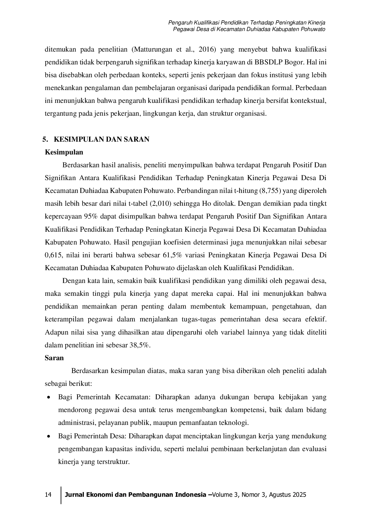 JURIS Pengaruh Kualifikasi Pendidikan Terhadap Peningkatan Kinerja Pegawai Desa di Kecamatan Duhiadaa Kabupaten Pohuwato