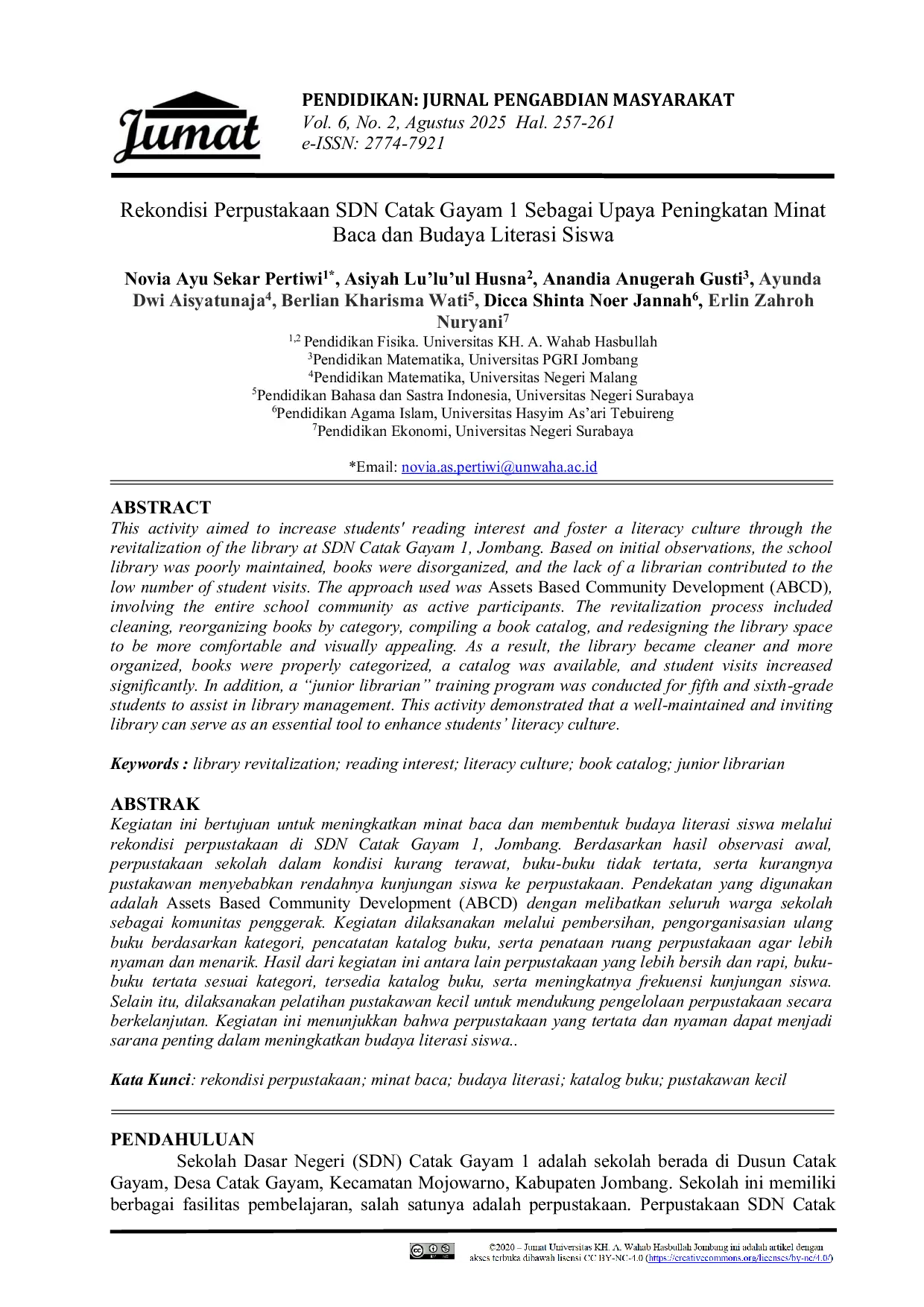 JURIS Rekondisi Perpustakaan SDN Catak Gayam 1 Sebagai Upaya Peningkatan Minat Baca dan Budaya Literasi Siswa