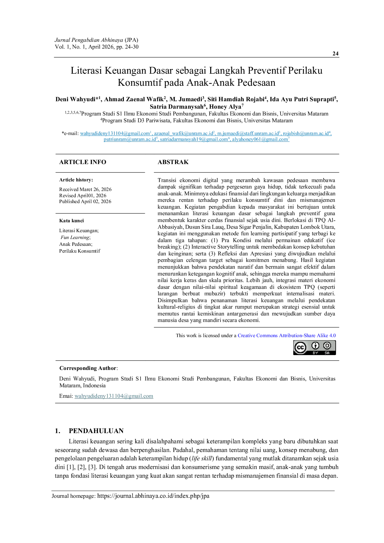 JURIS Literasi Keuangan Dasar sebagai Langkah Preventif Perilaku Konsumtif pada Anak Anak Pedesaan