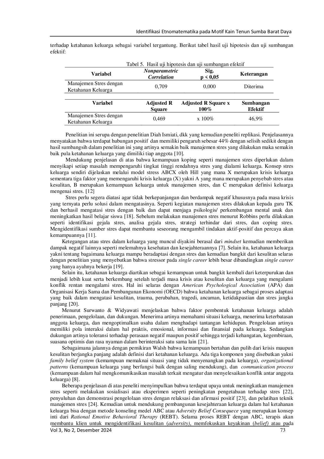 JURIS Hubungan antara manajemen stres dan ketahanan keluarga