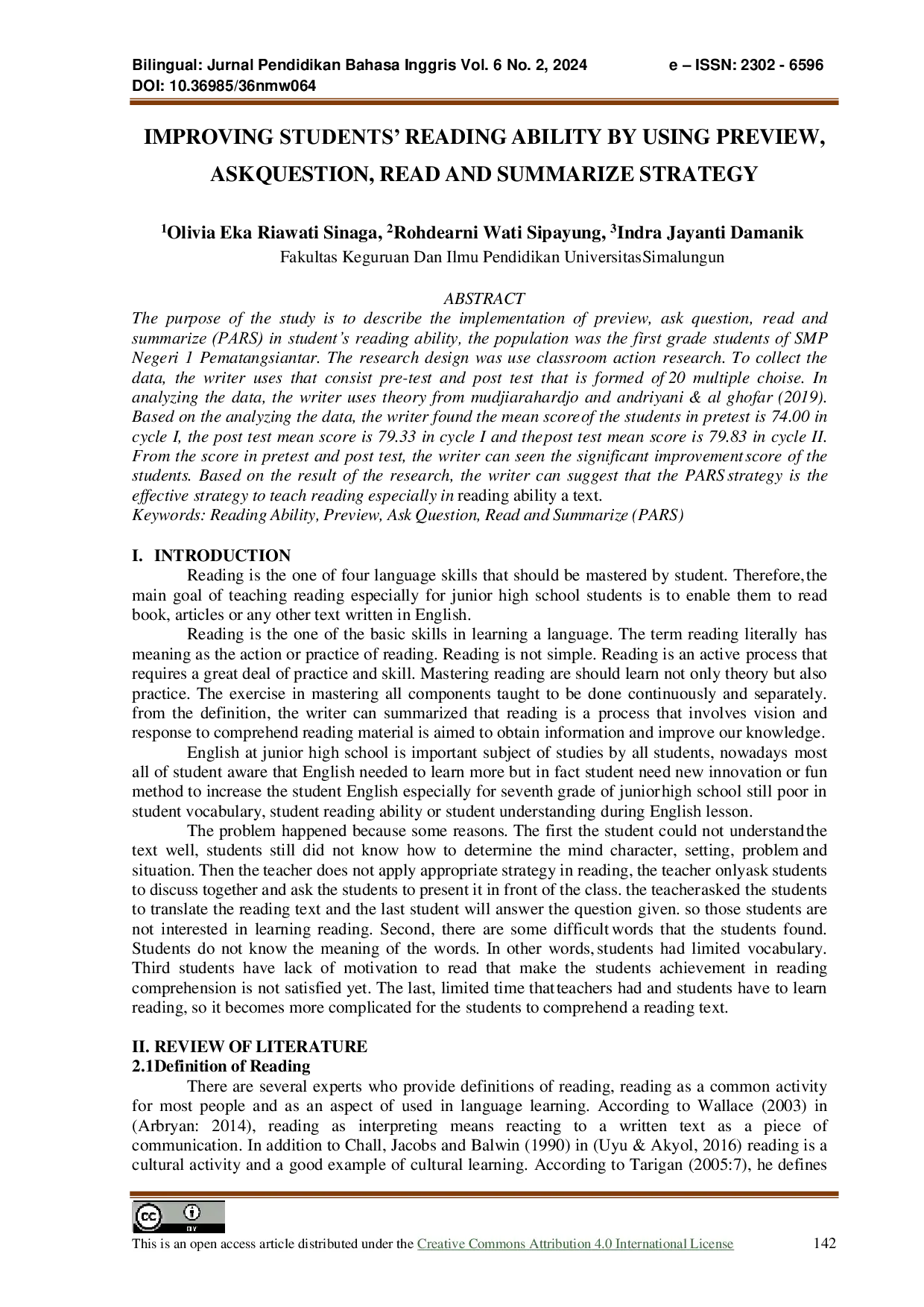 JURIS Improving Students Reading Ability By Using Preview Ask Question Read And Summarize Strategy