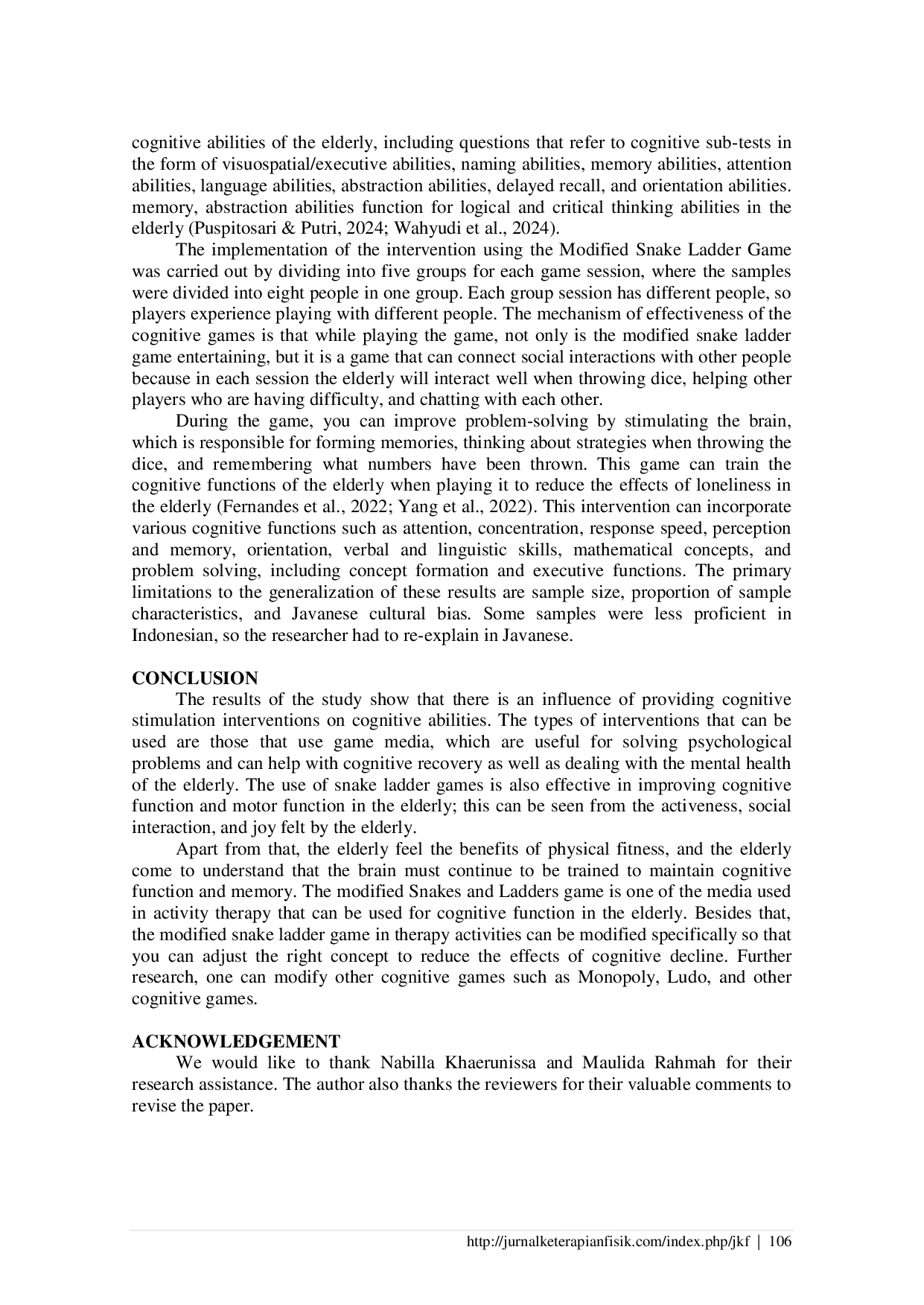JURIS Impact of Interventions with Modified Snake Ladder Games on Cognitive Abilities and Reducing Cognitive Decline in Aging