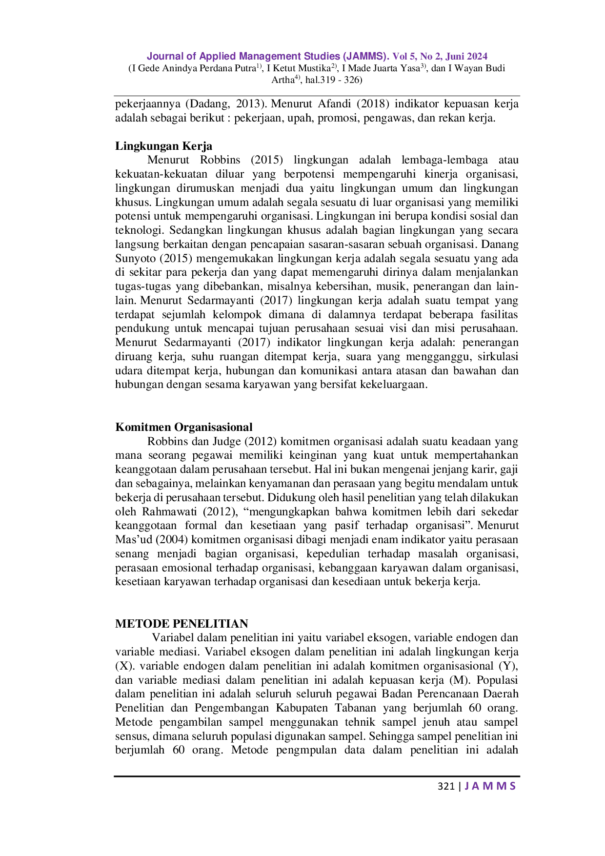 JURIS Mediasi Kepuasan Kerja pada Pengaruh Lingkungan Kerja dan Komitmen Organisasi