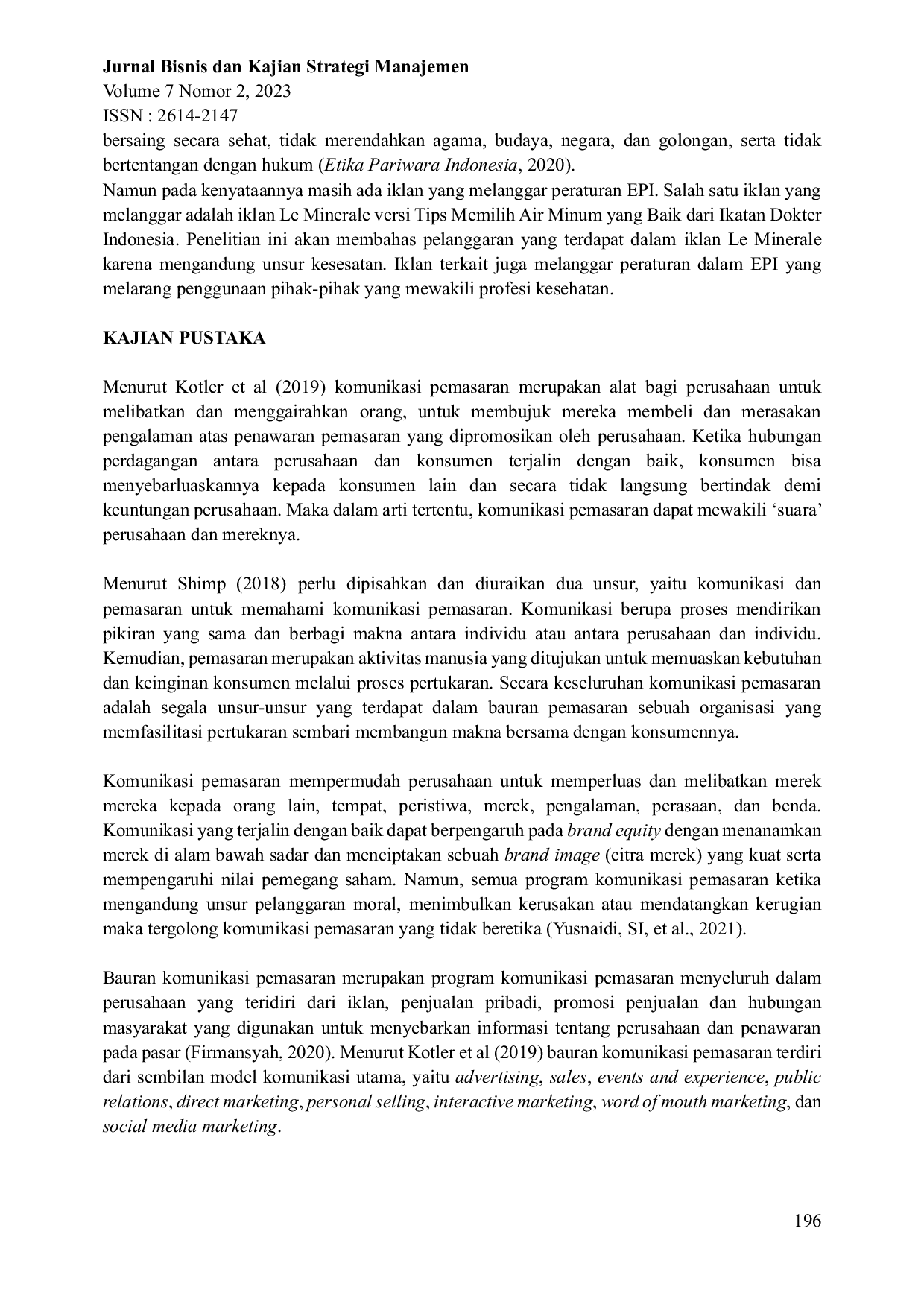 JURIS Analisis Pelanggaran Etika Pariwara Indonesia dalam Iklan Le Minerale versi Pesan dari Ikatan Dokter Indonesia