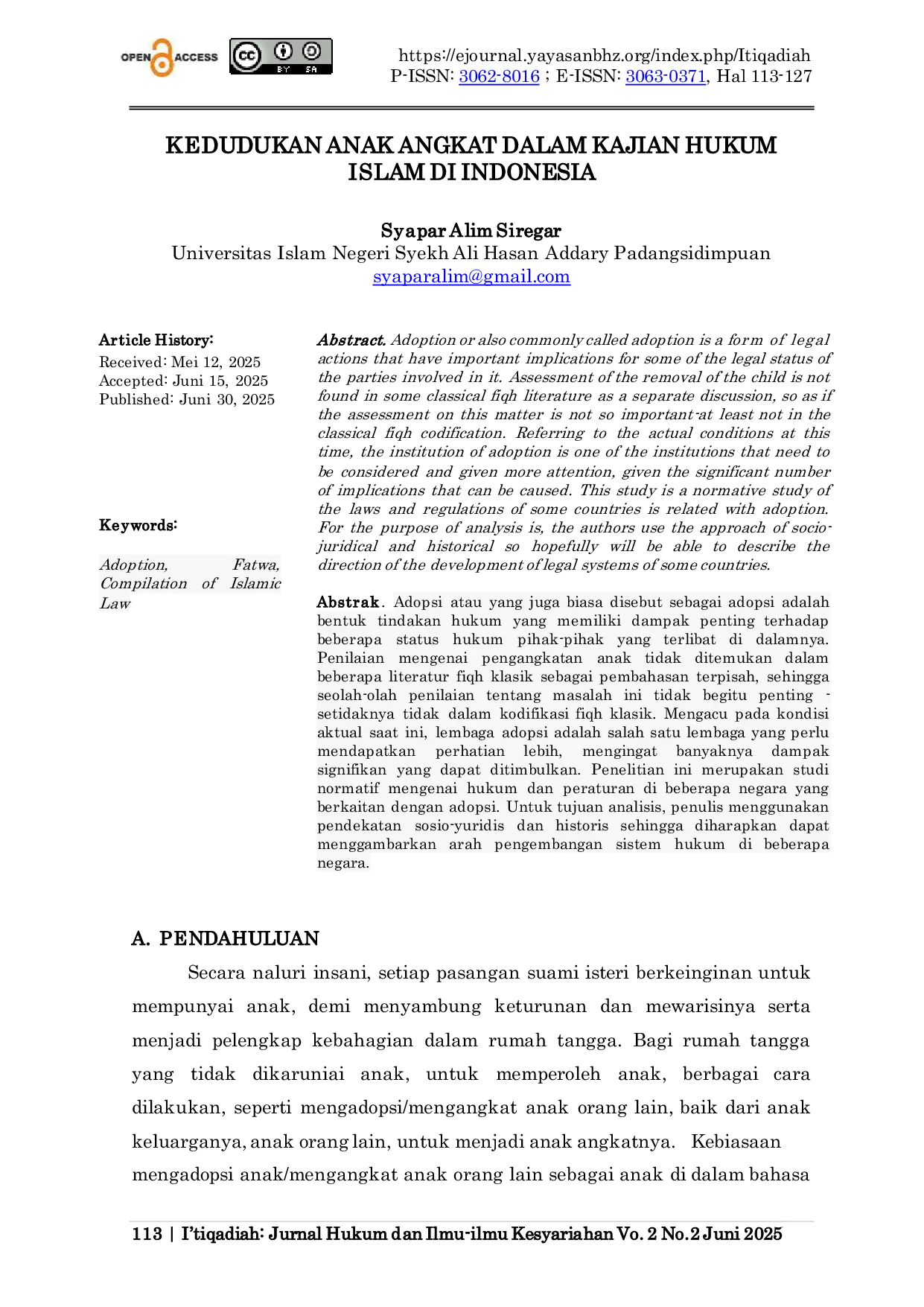 JURIS Kedudukan Anak Angkat Dalam Kajian Hukum Islam Di Indonesia