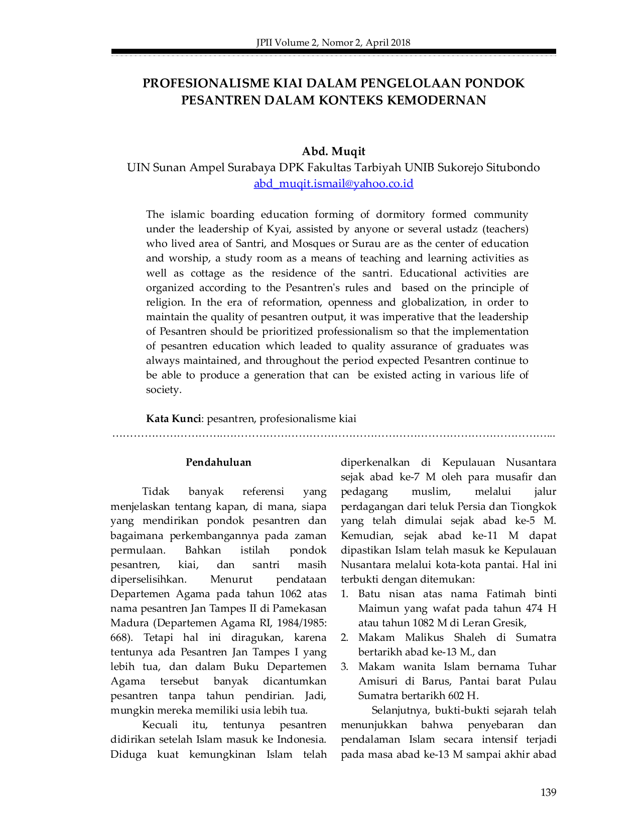 JURIS Profesionalisme Kiai dalam Pengelolaan Pondok Pesantren dalam Konteks Kemodernan