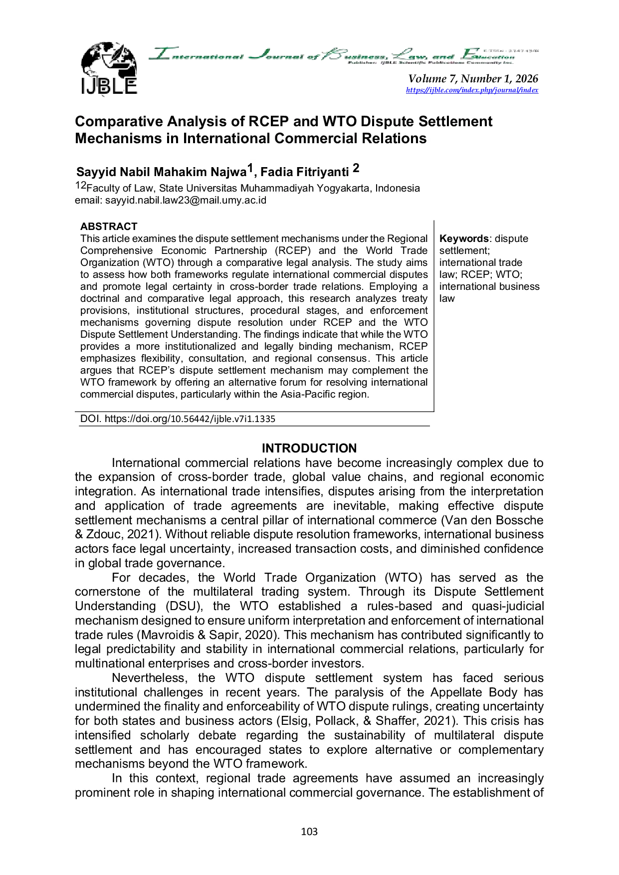 JURIS Comparative Analysis of RCEP and WTO Dispute Settlement Mechanisms in International Commercial Relations