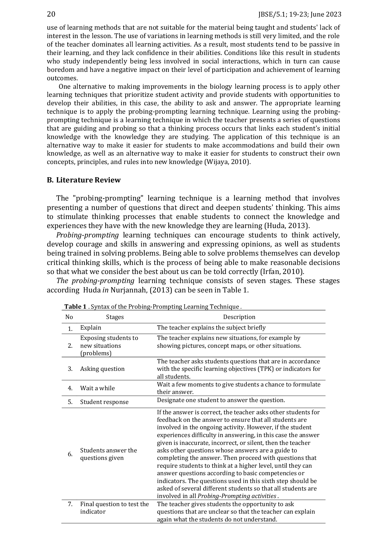 JURIS Probing Prompting Learning Strategy to Increase Biology Learning Activities Student of Class XI IPA 3 at SMAN 5 Kendari