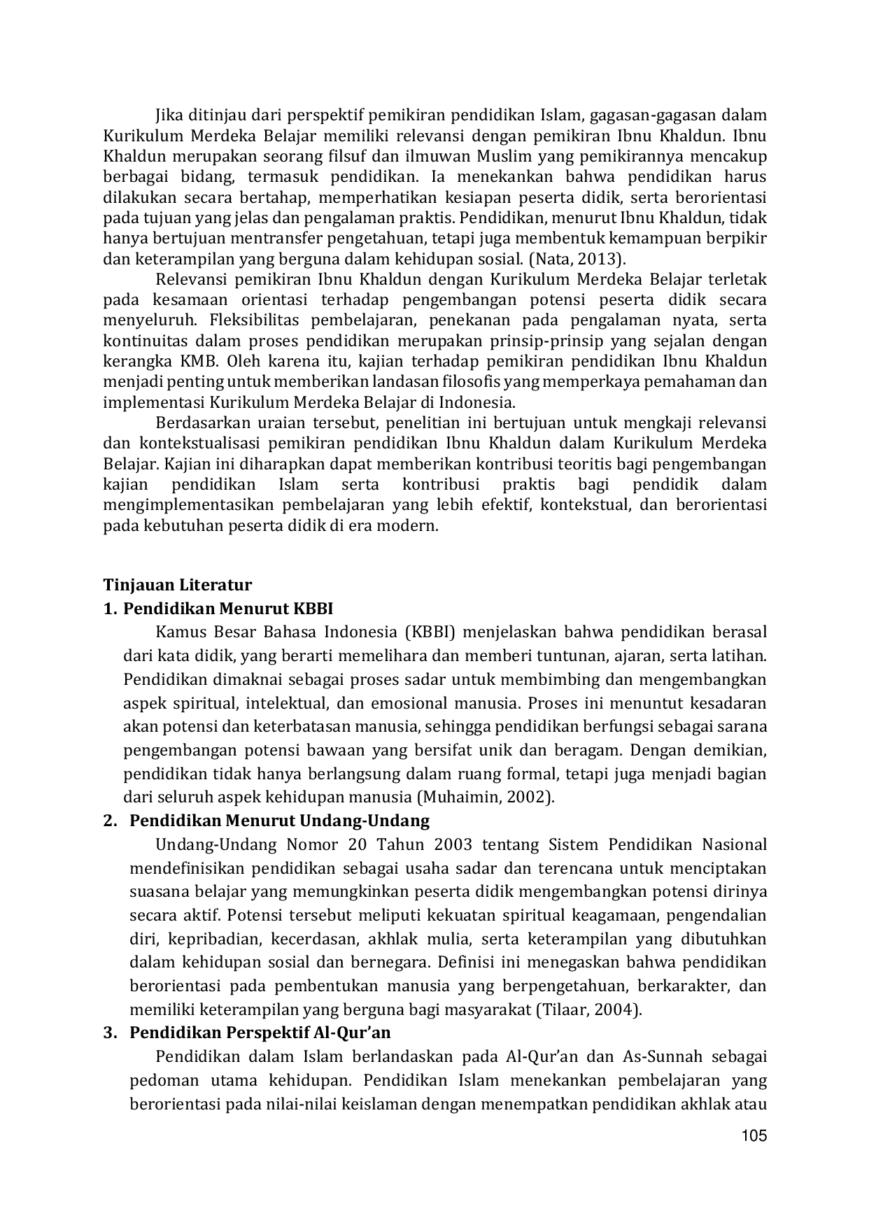 JURIS Suatu Penelitian Heuristik Kontekstualisasi Pemikiran Pendidikan Ibnu Khaldun Terhadap Kurikulum Merdeka Belajar KMB