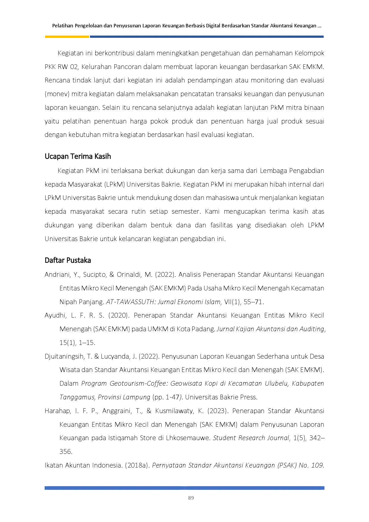 juris Pelatihan Pengelolaan dan Penyusunan Laporan Keuangan Berbasis Digital Berdasarkan Standar Akuntansi Keuangan untuk Pelaku UMKM