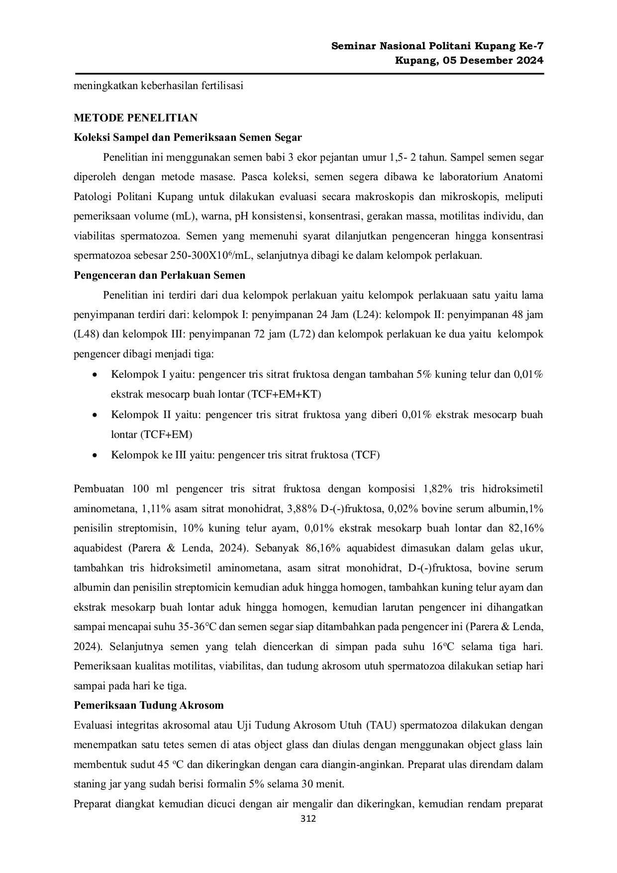 JURIS STATUS AKROSOM SPERMATOZOA BABI DALAM PENGENCER BERBEDA YANG DIPRESERVASI SELAMA 3 HARI PADA SUHU 16 EE