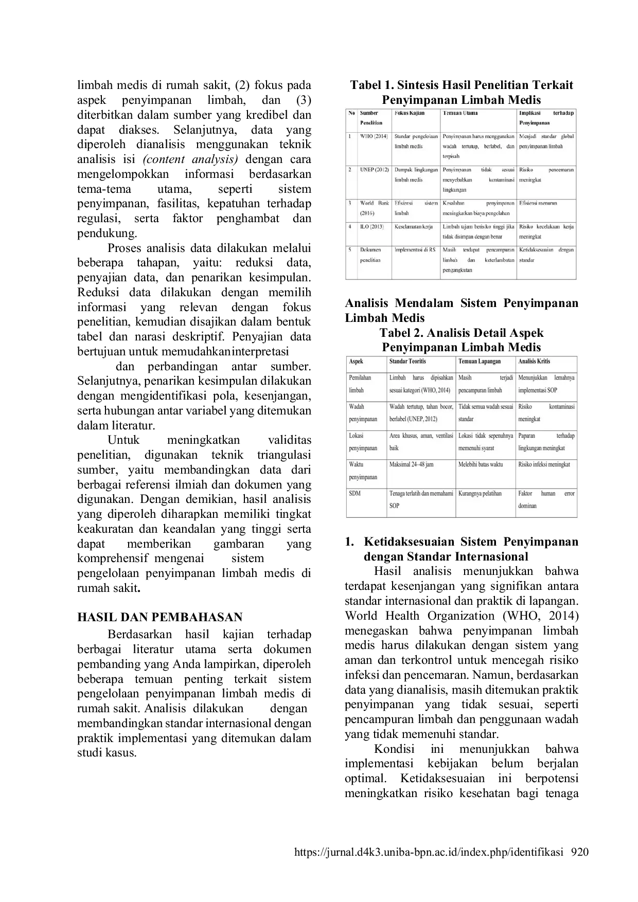JURIS Analisis Sistem Pengelolaan Penyimpanan Limbah Medis di Rumah Sakit Literatur Review