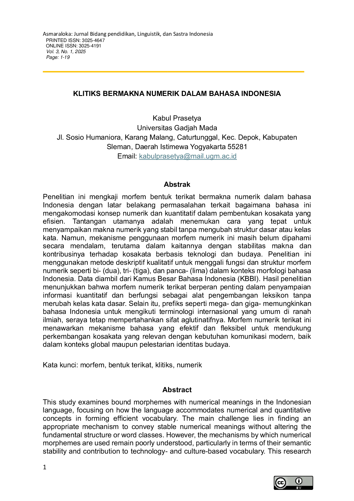JURIS Klitiks Bermakna Numerik Dalam Bahasa Indonesia