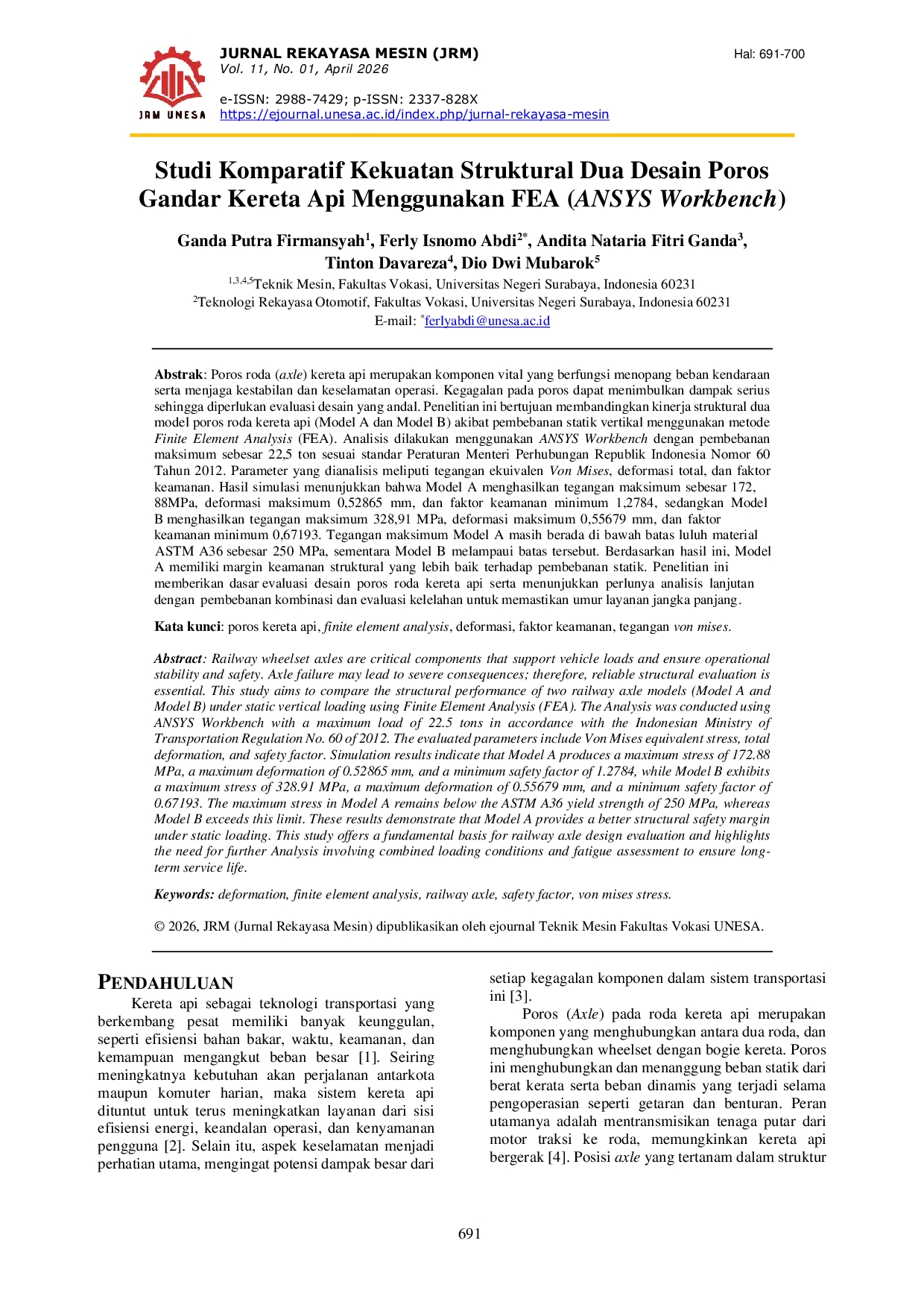 JURIS Analisis Perbandingan Kekuatan Struktural Poros Roda Kereta Api Menggunakan Metode Finite Element Analysis