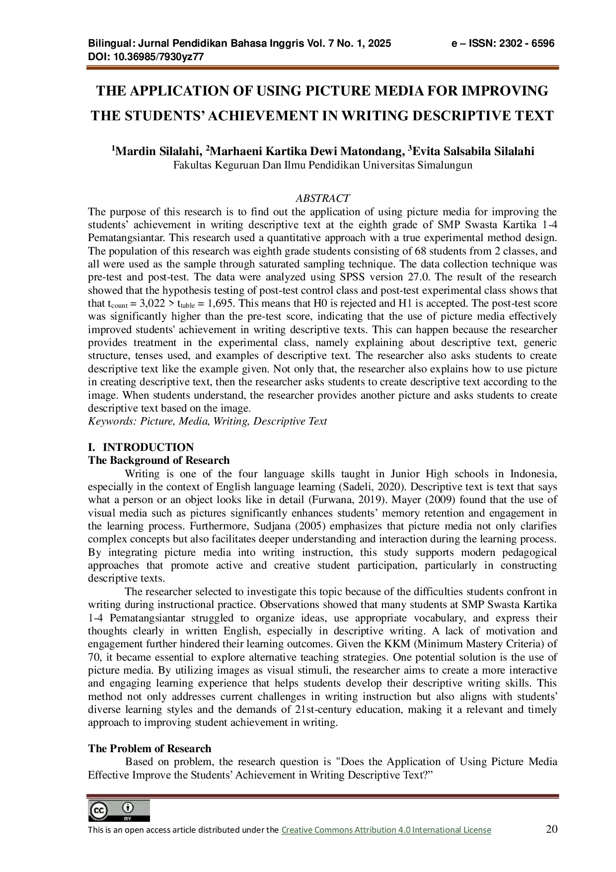 JURIS The Application of Using Picture Media for Improving the Students Achievement In Writing Descriptive Text