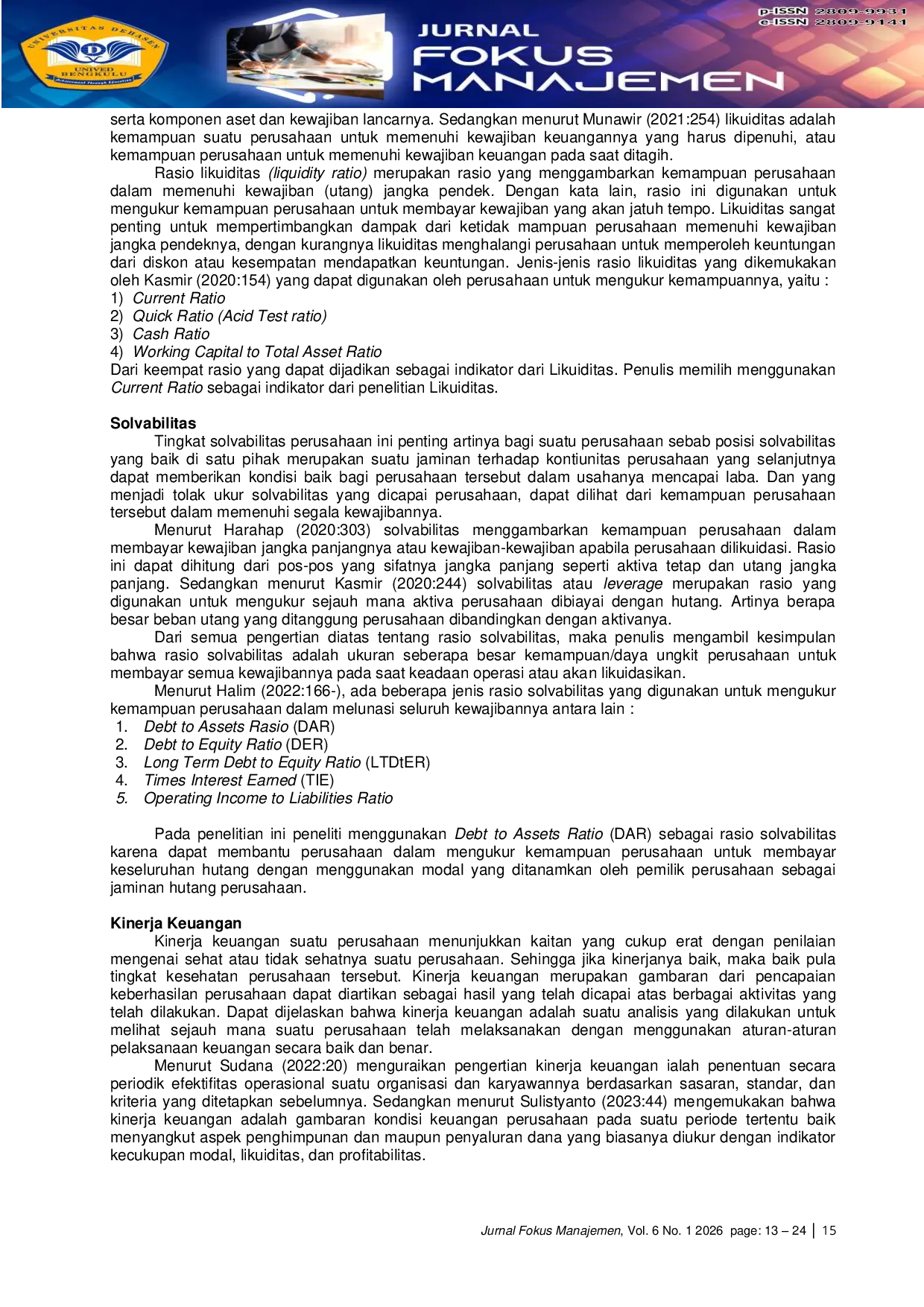 JURIS The Effect Of Liquidity And Solvability On Financial Performance At Pt Matahari Department Store Tbk