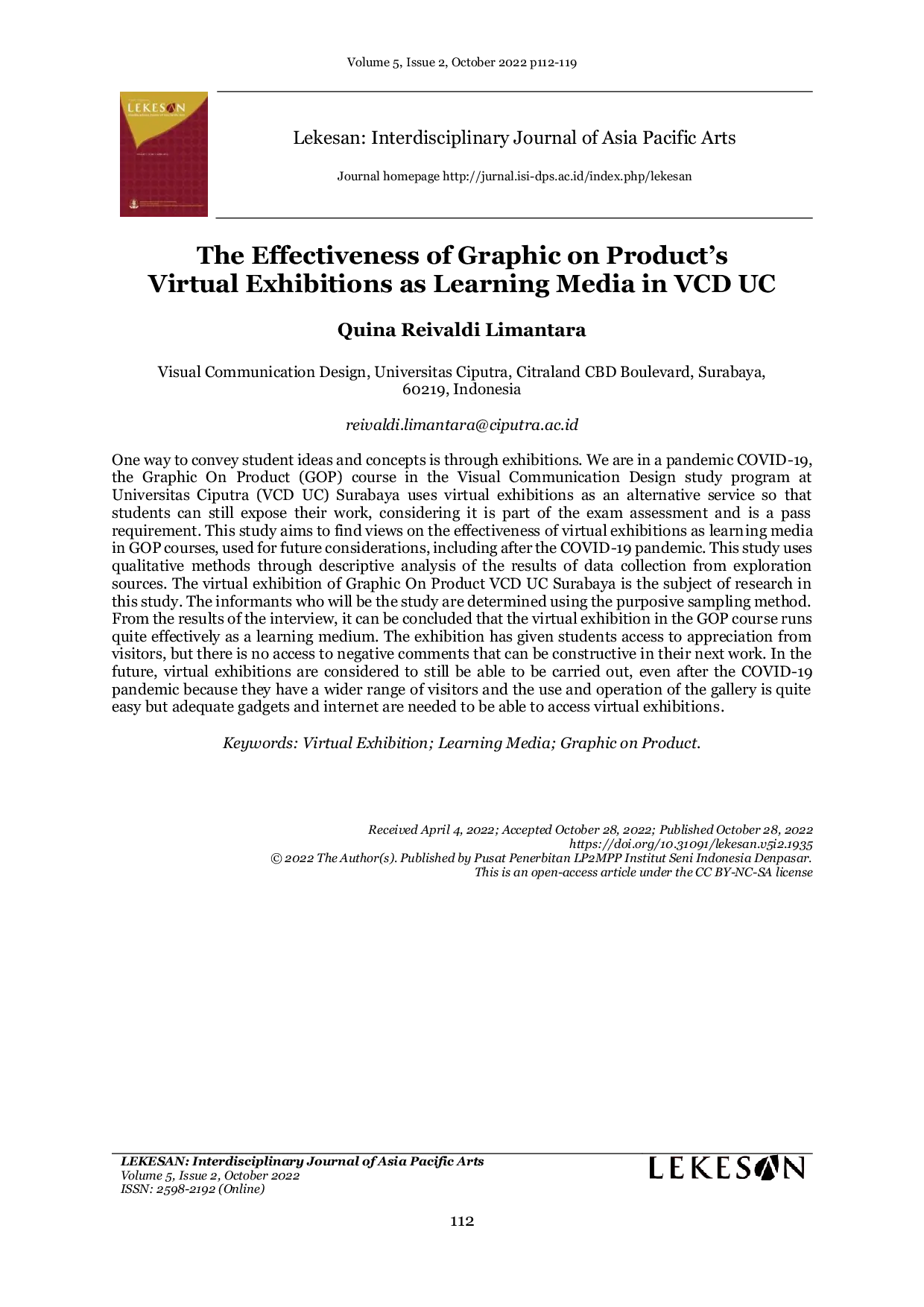 JURIS The Effectiveness of Graphic on Product s Virtual Exhibitions as Learning Media in VCD UC