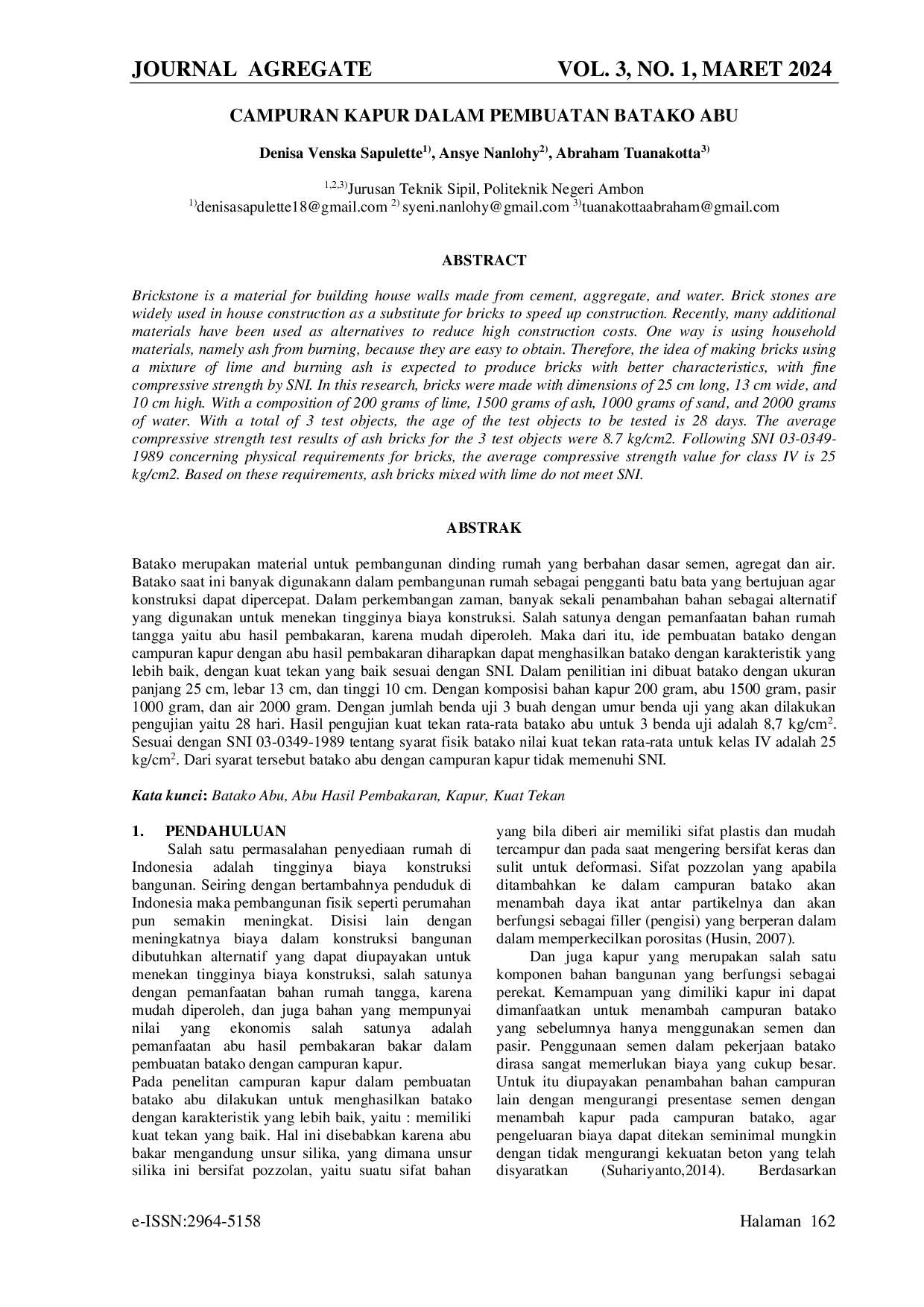 JURIS Campuran Kapur Dalam Pembuatan Batako Abu