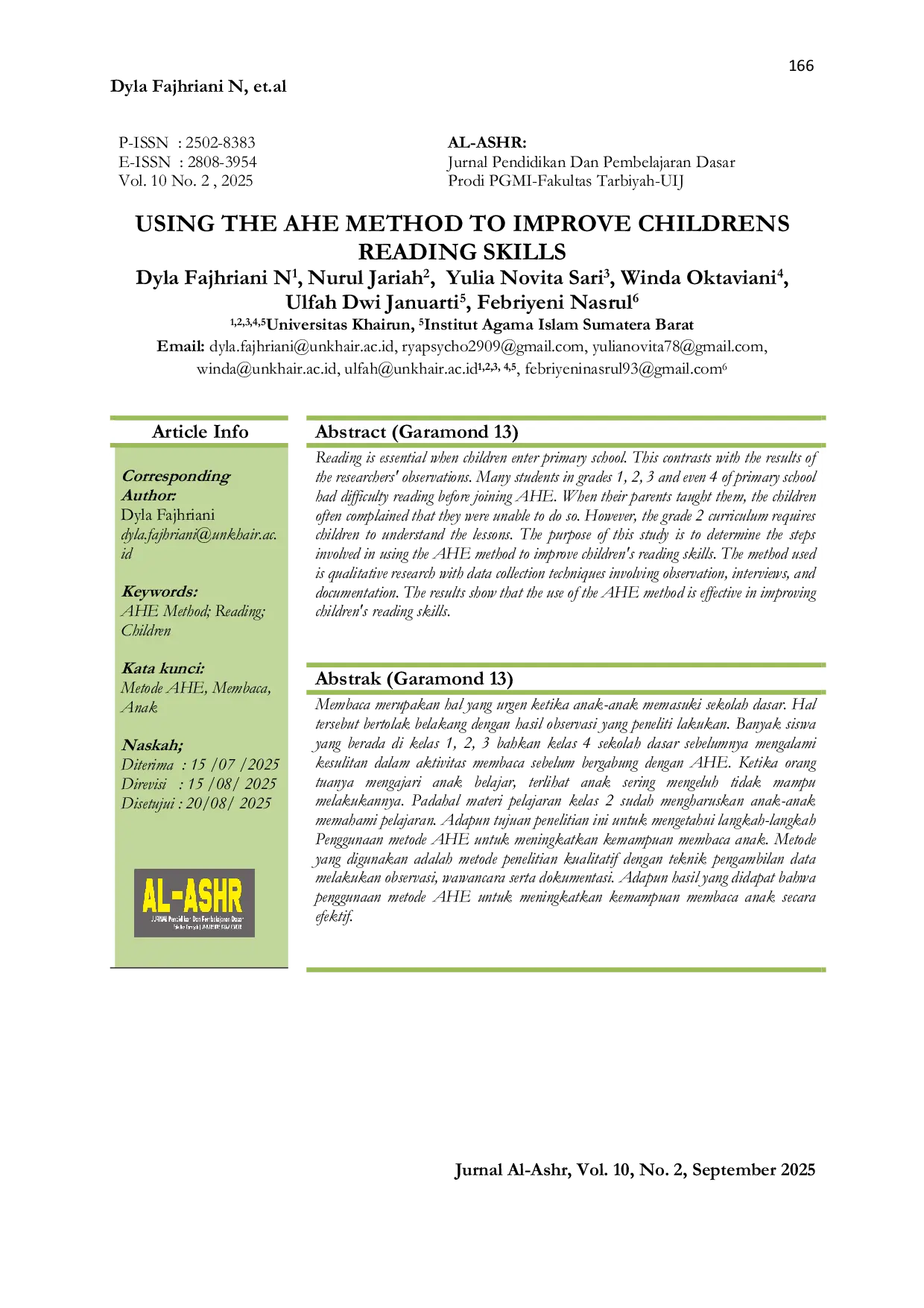 JURIS Using The Ahe Method To Improve Childrens Reading Skills