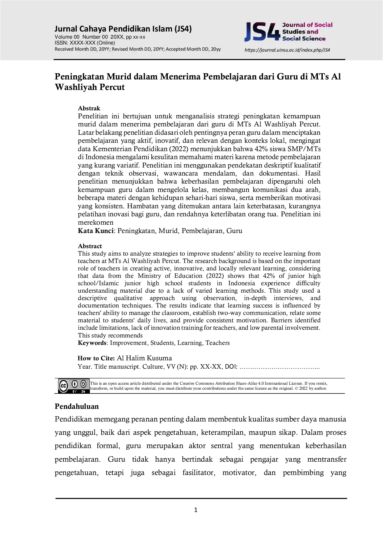 JURIS Peningkatan Murid dalam Menerima Pembelajaran dari Guru di MTs Al Washliyah Percut