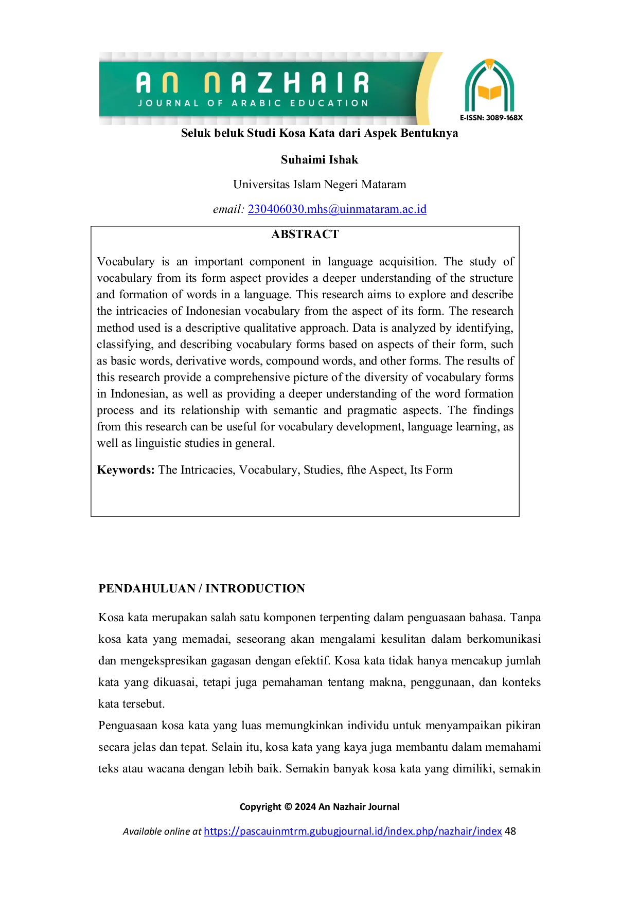 JURIS Seluk beluk Studi Kosa Kata dari Aspek Bentuknya
