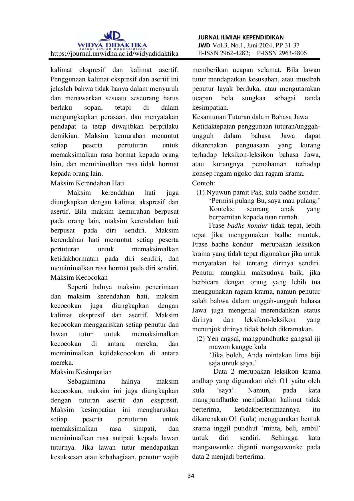 JURIS PRINSIP KESANTUNAN TUTURAN DALAM BAHASA JAWA prinsip kesantunan