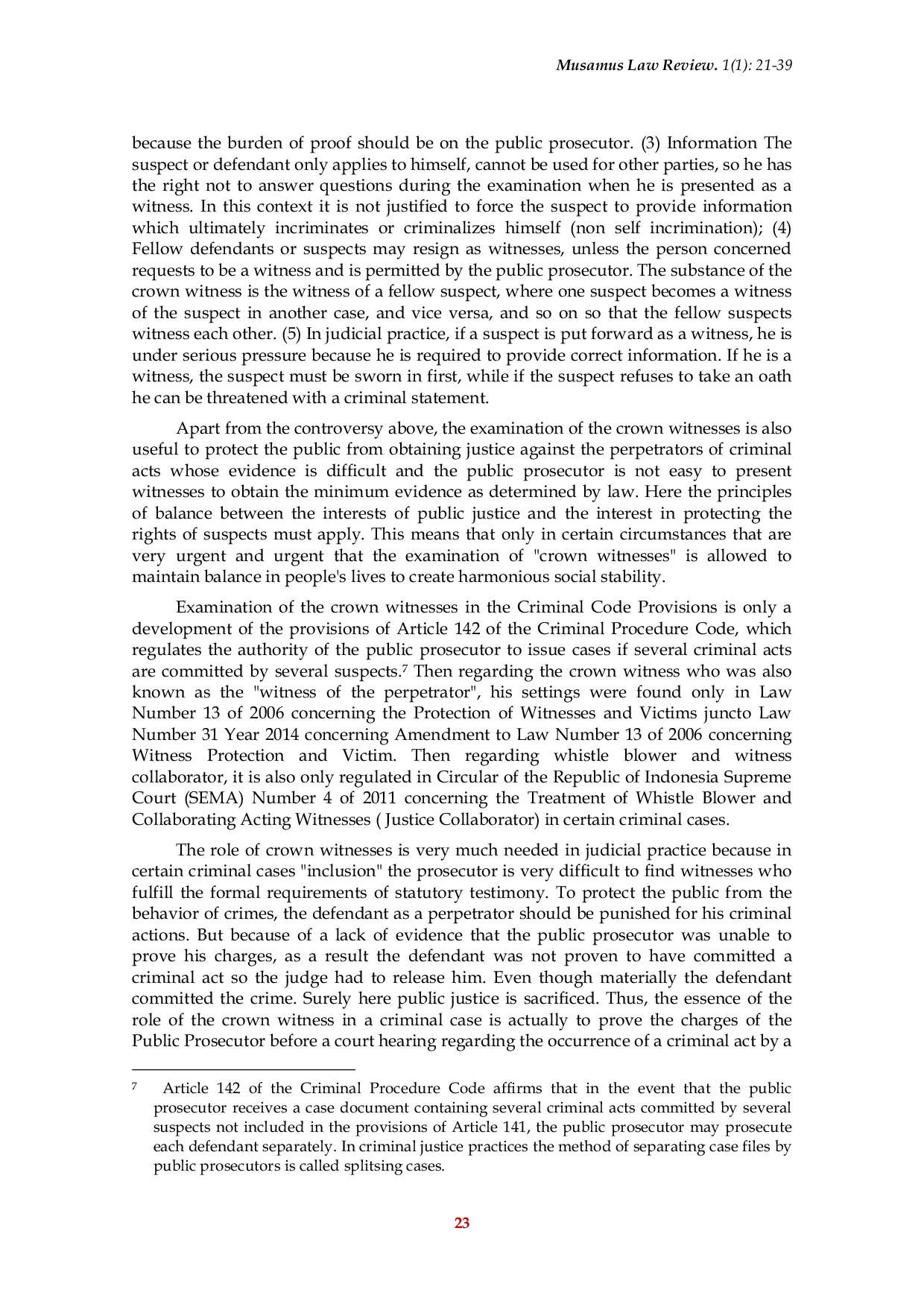 JURIS The Role of the Crown Witness in the Process of Proving Criminal Cases in Indonesia