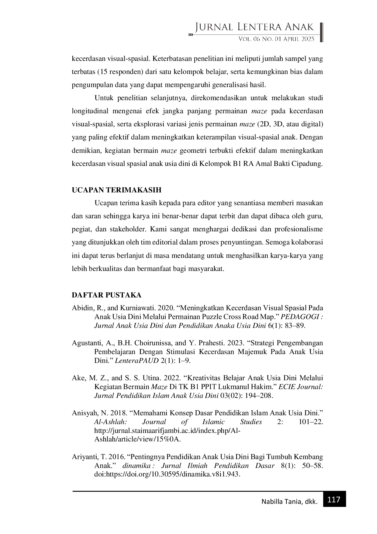 JURIS Analisis Korelasional Tentang Hubungan Antara Kegiatan Bermain Maze Geometri Dengan Kecerdasan Visual Spasial Anak Usia Dini