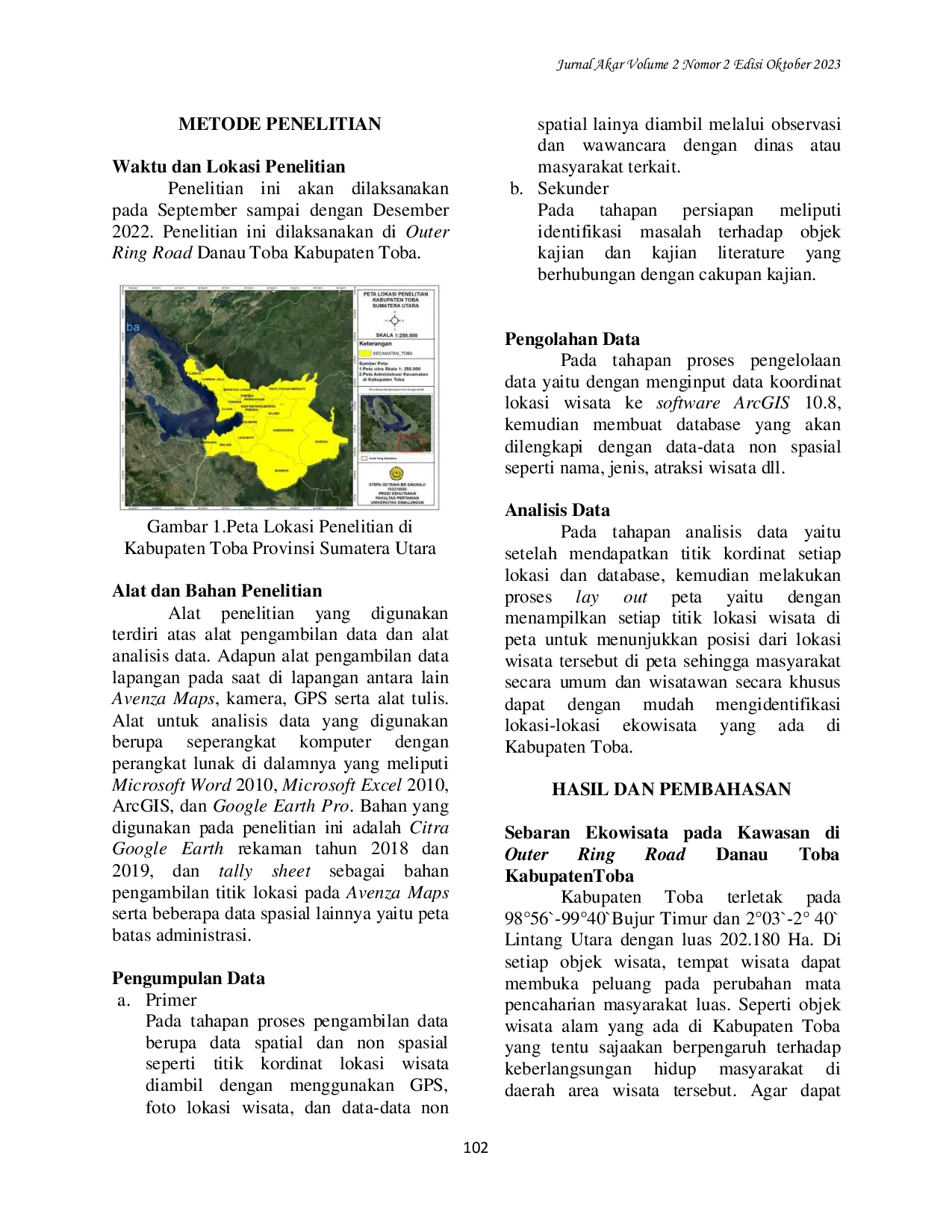 JURIS Pemetaan dan Sebaran Ekowisata di Outer Ring Road Danau Toba Kabupaten Toba