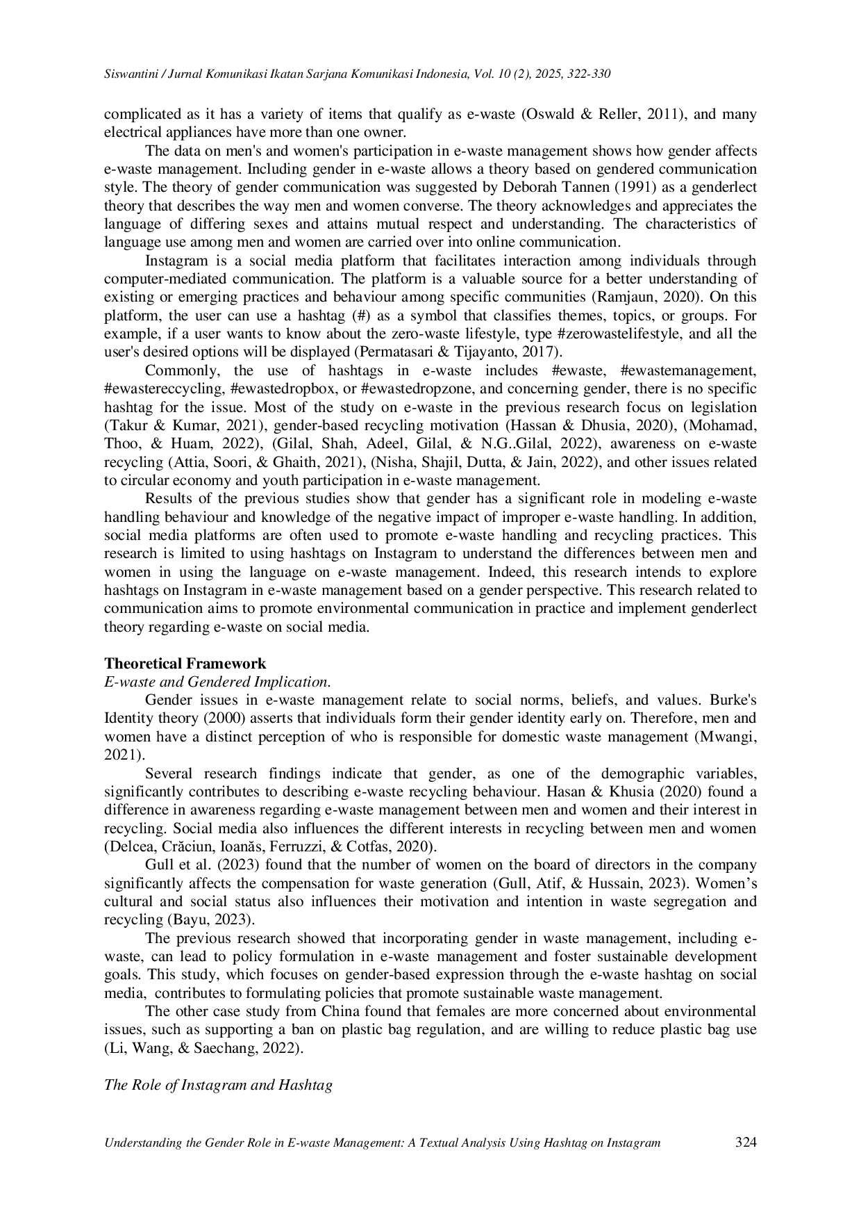 JURIS Understanding the Gender Role in E waste Management A Textual Analysis Using Hashtag on Instagram