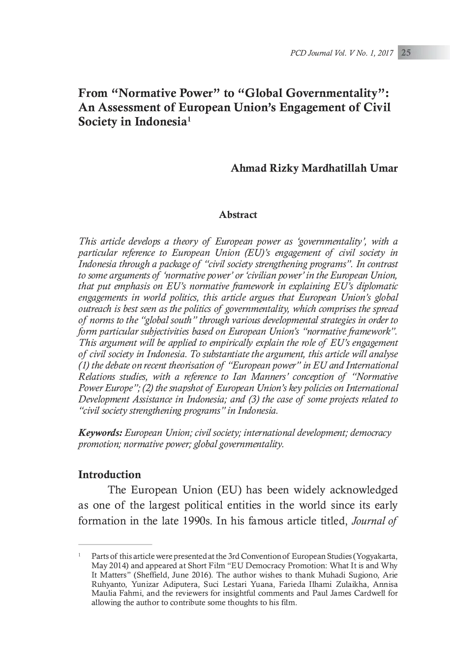 JURIS From Normative Power to Global Governmentality An Assessment of European Union s Engagement of Civil Society in Indonesia