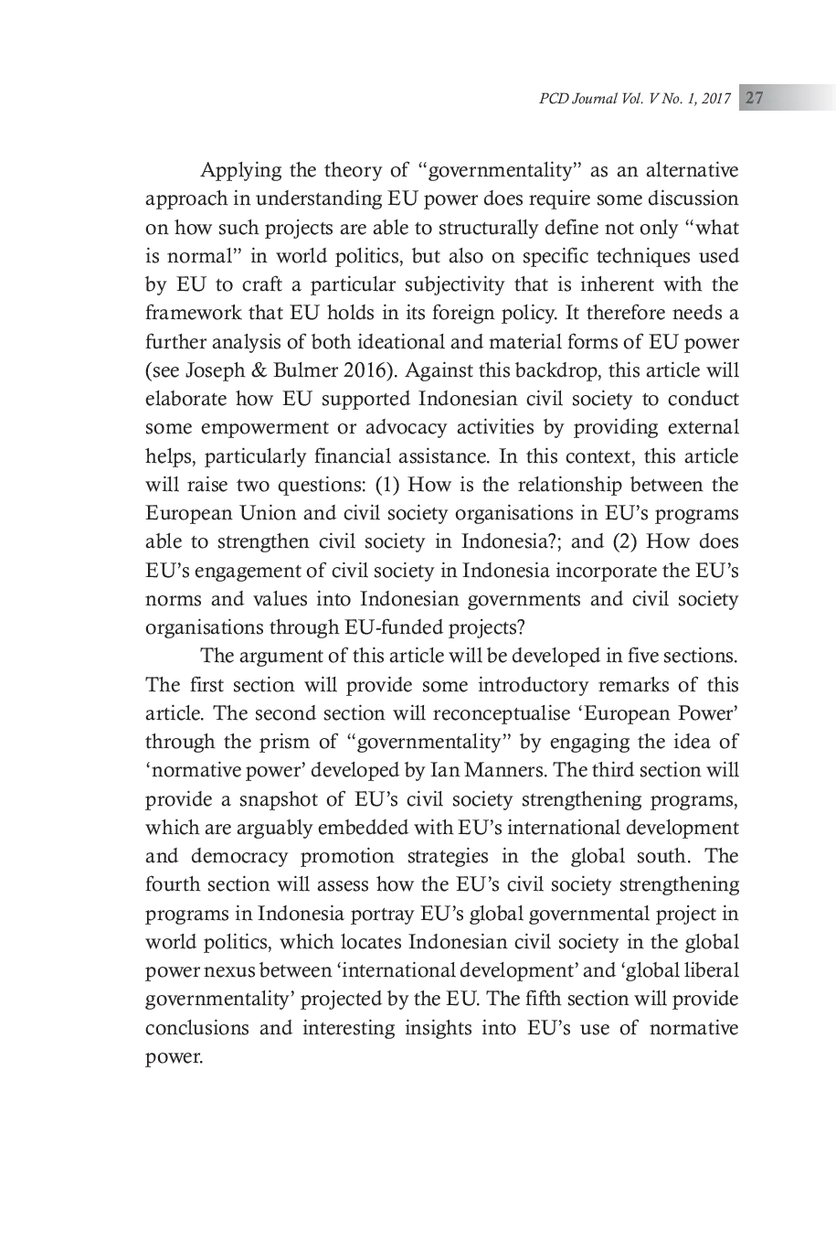 JURIS From Normative Power to Global Governmentality An Assessment of European Union s Engagement of Civil Society in Indonesia