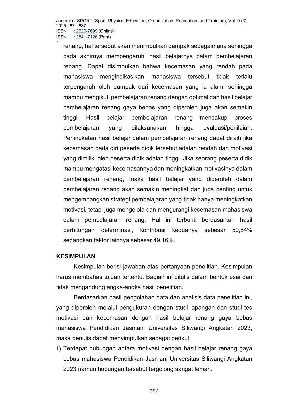 JURIS Hubungan Motivasi dan Kecemasan dengan Hasil Belajar Renang Gaya Bebas