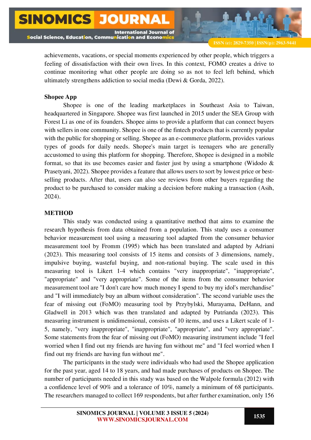 JURIS The Influence of Fear of Missing Out FoMO on Consumer Behavior in Teenagers Using the Shopee Application in Jakarta