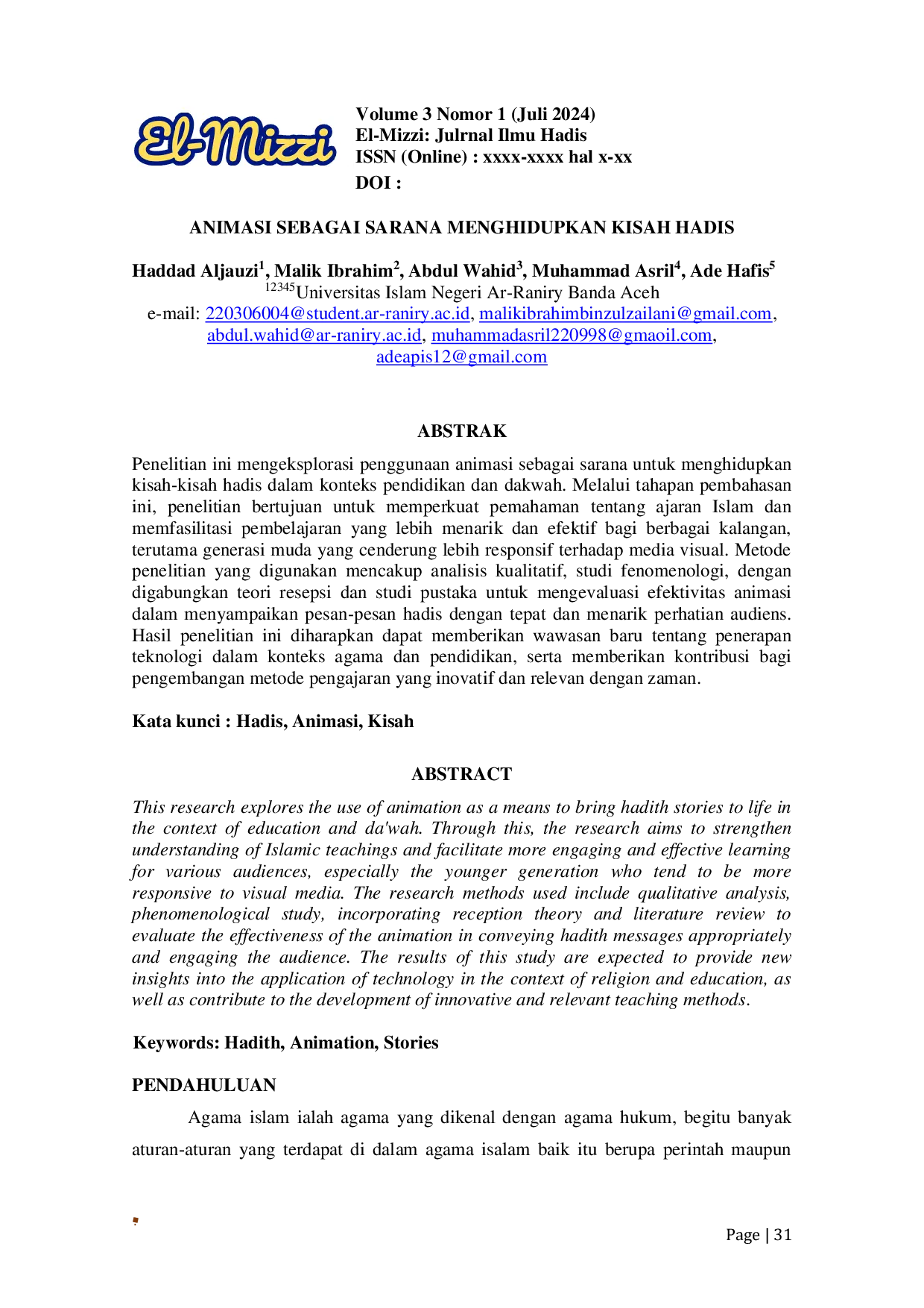 JURIS Animasi Sebagai Sarana Menghidupkan Kisah Hadis