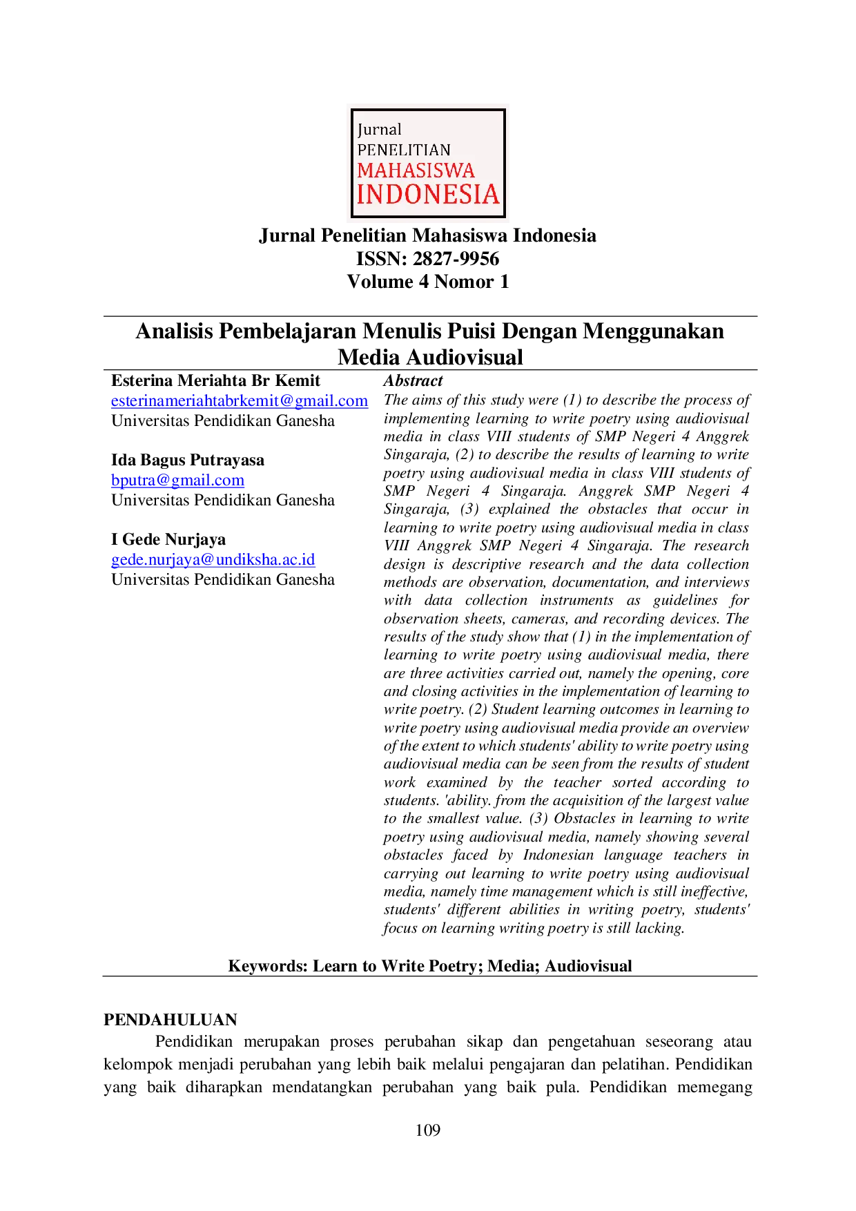 JURIS Analisis Pembelajaran Menulis Puisi Dengan Menggunakan Media Audiovisual