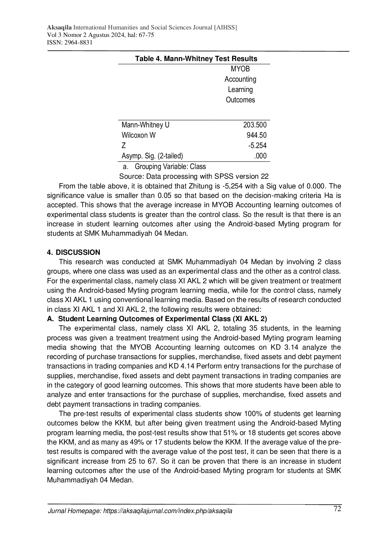 JURIS Utilization of Android based Myting Program in Improving Myob Accounting Learning Outcomes for Students At SMK Muhammadiyah 04 Medan