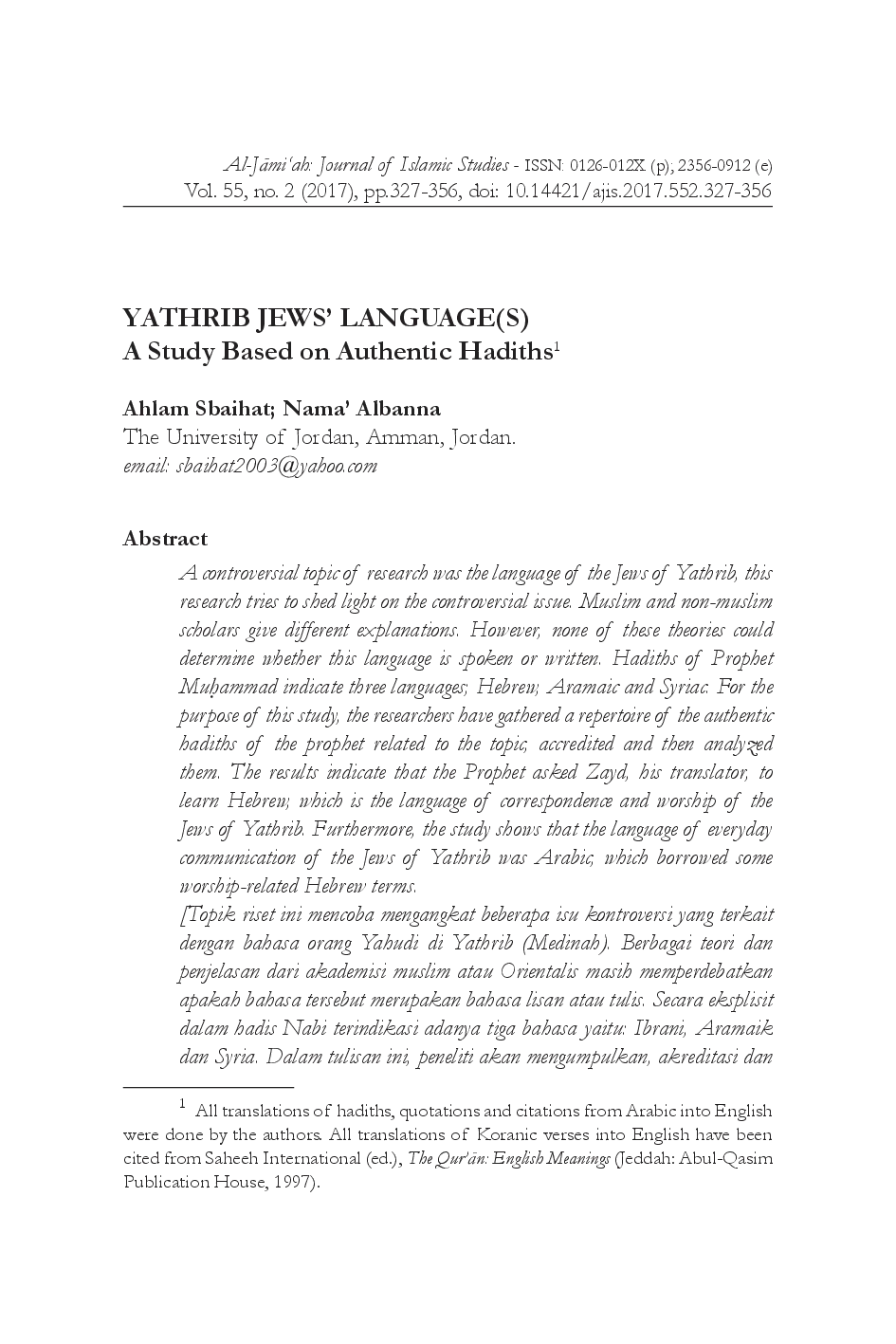 juris Yathrib Jews Language s A Study Based on Authentic adis