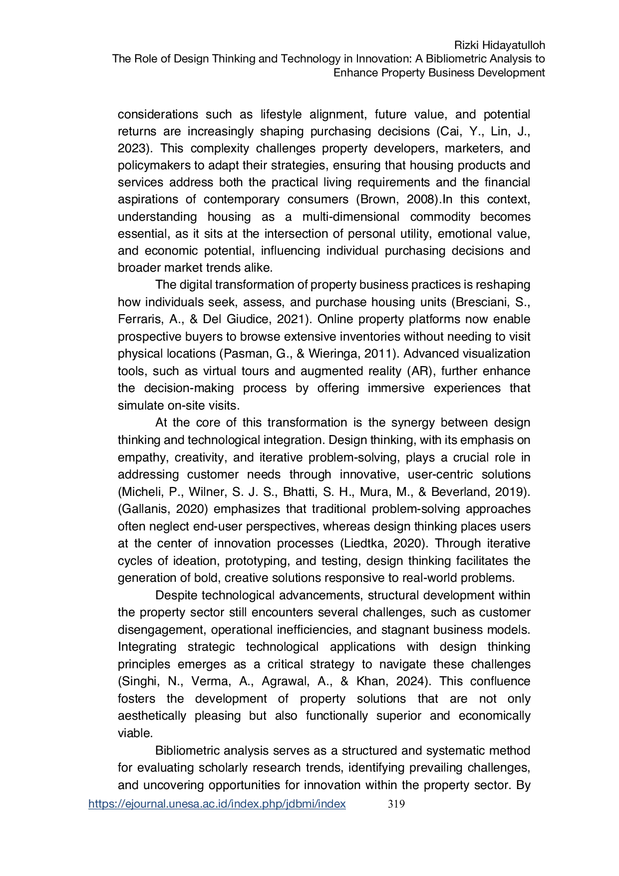 JURIS The Role of Design Thinking and Technology in Innovation A Bibliometric Analysis to Enhance Property Business Development