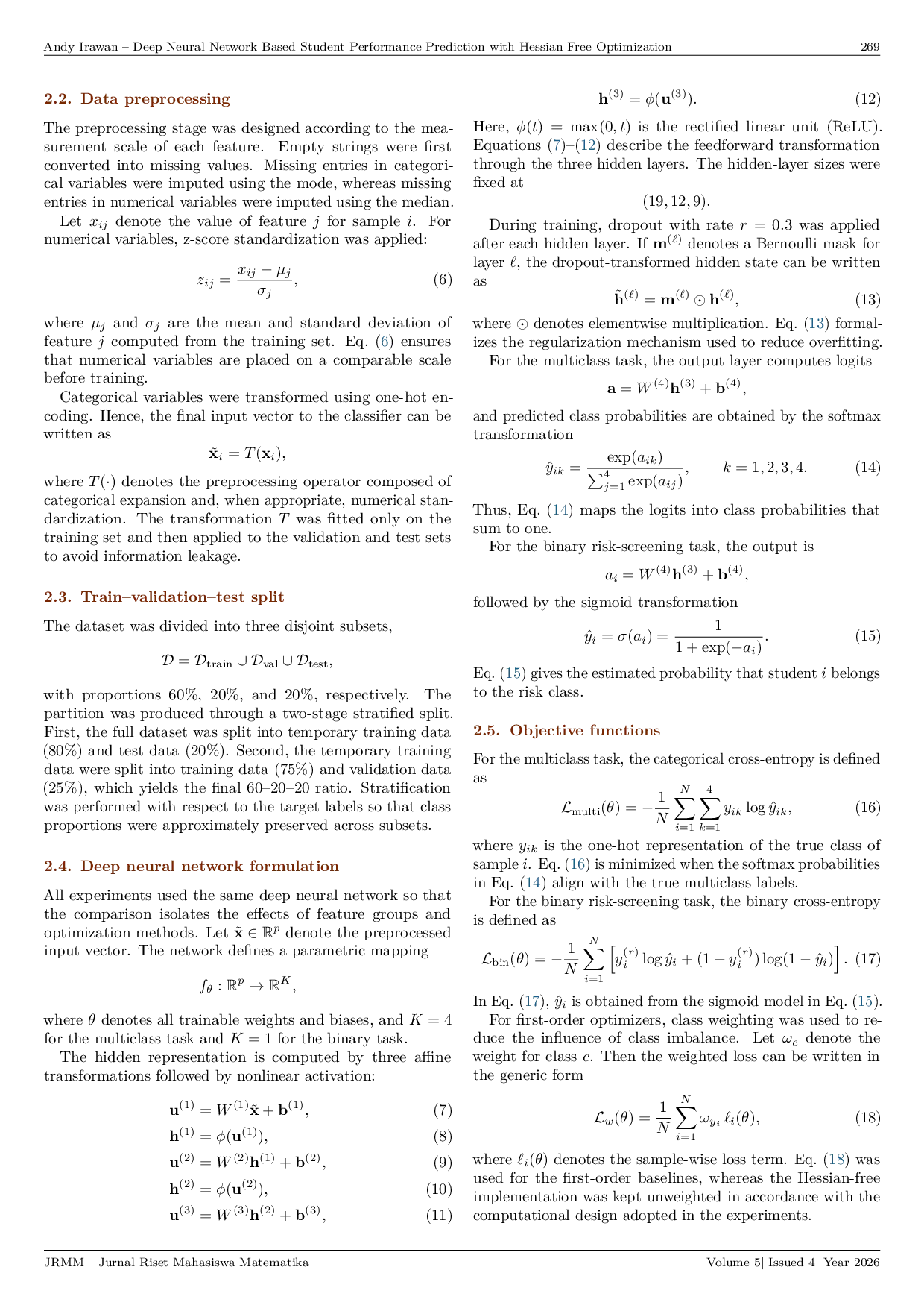 JURIS Deep Neural Network Based Student Performance Prediction with Hessian Free Optimization