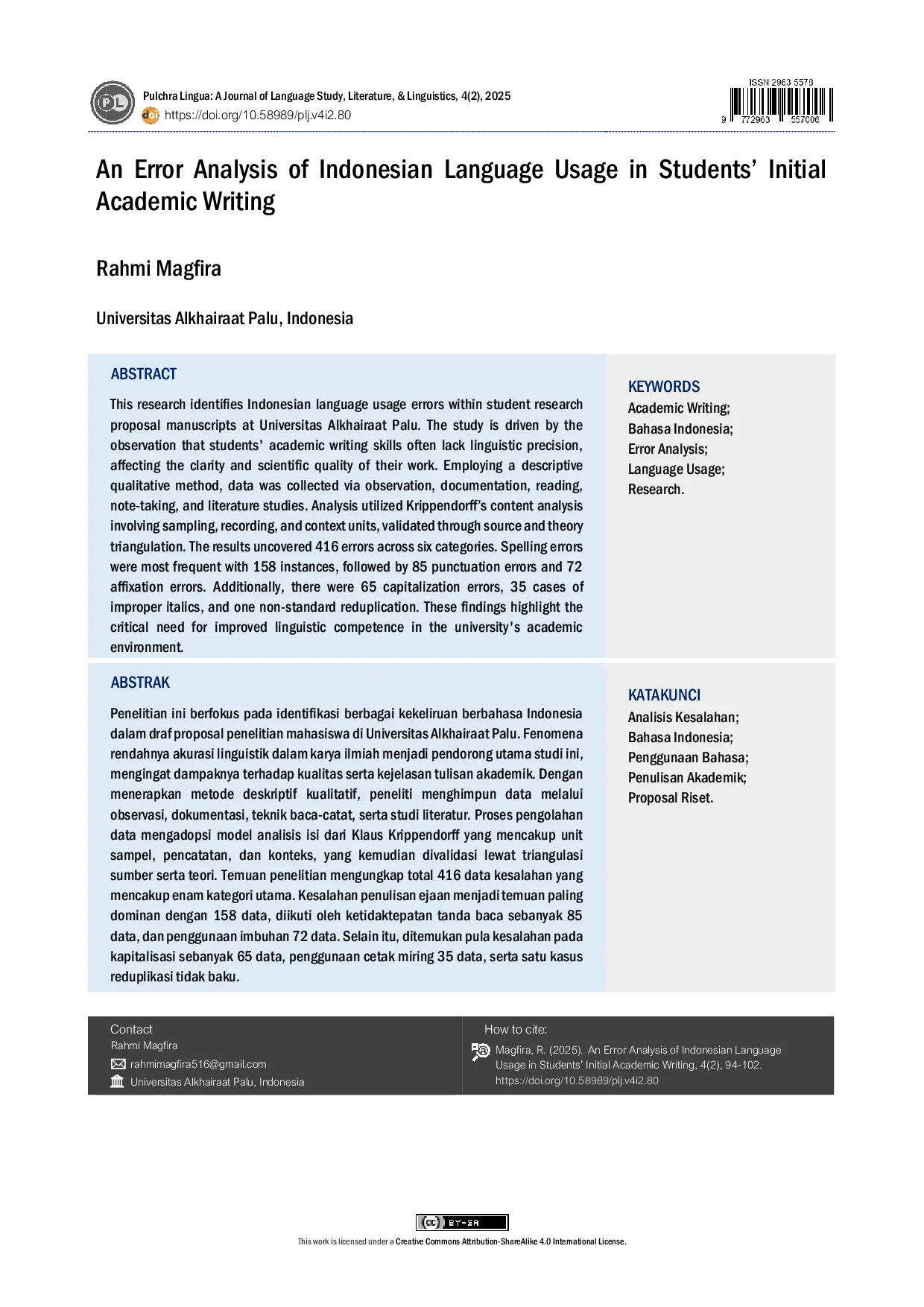 JURIS An Error Analysis of Indonesian Language Usage in Students Initial Academic Writing