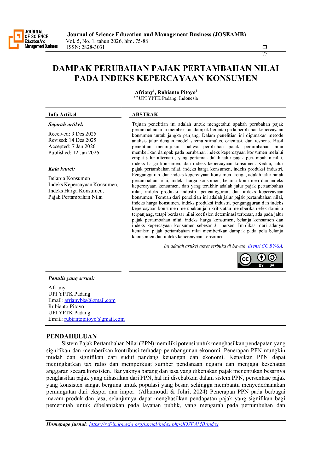 JURIS Dampak Perubahan Pajak Pertambahan Nilai Pada Indeks Kepercayaan Konsumen